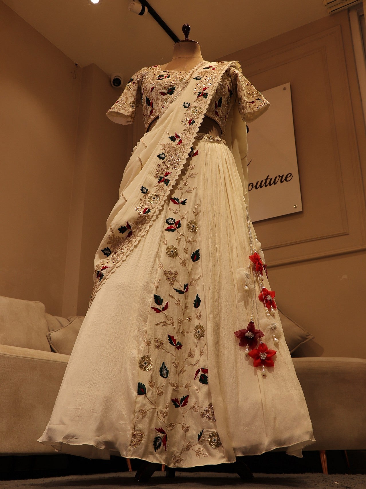 Pearl white embroidered lehenga set