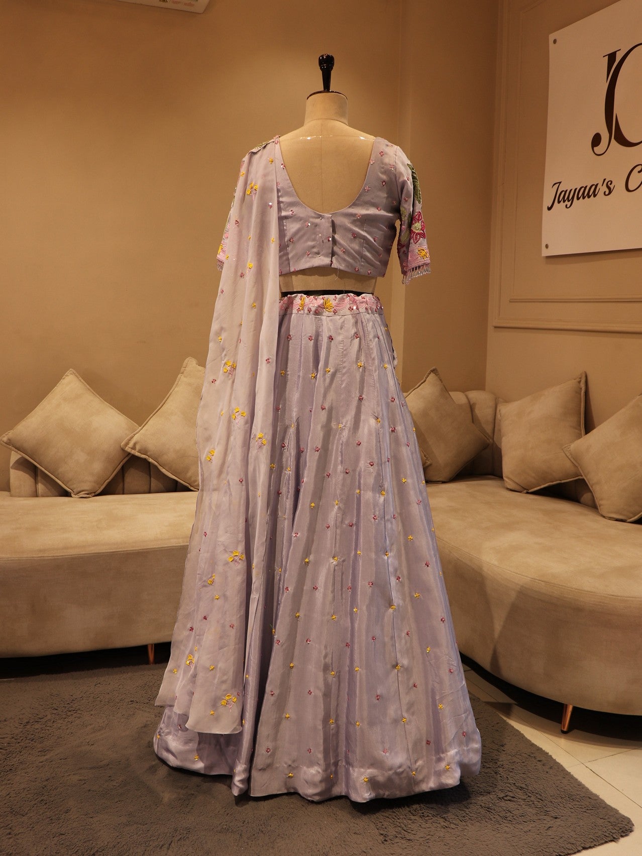 Ice blue crane lehenga set