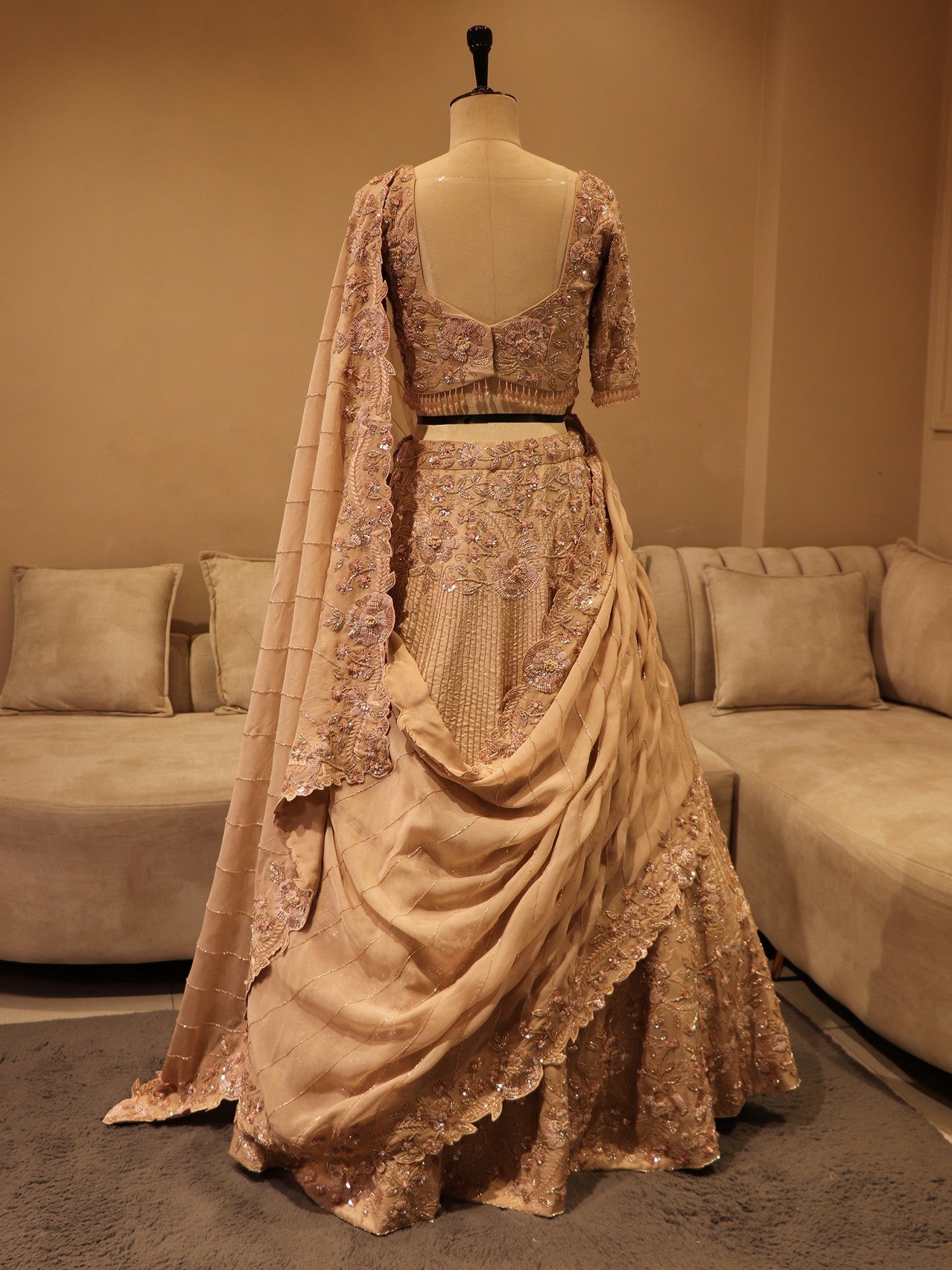 Beige embroidered lehenga set