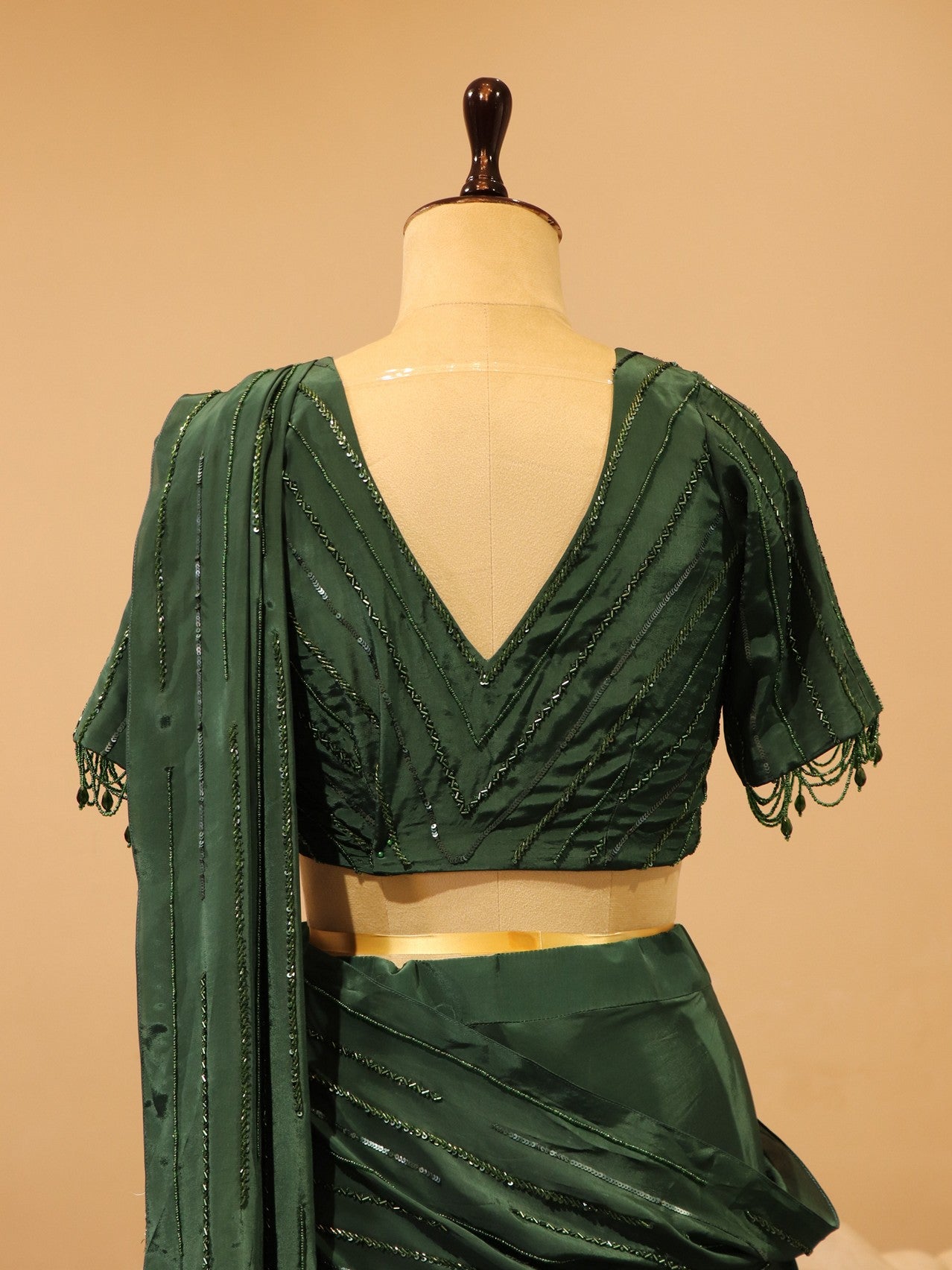 Bottle green drape saree