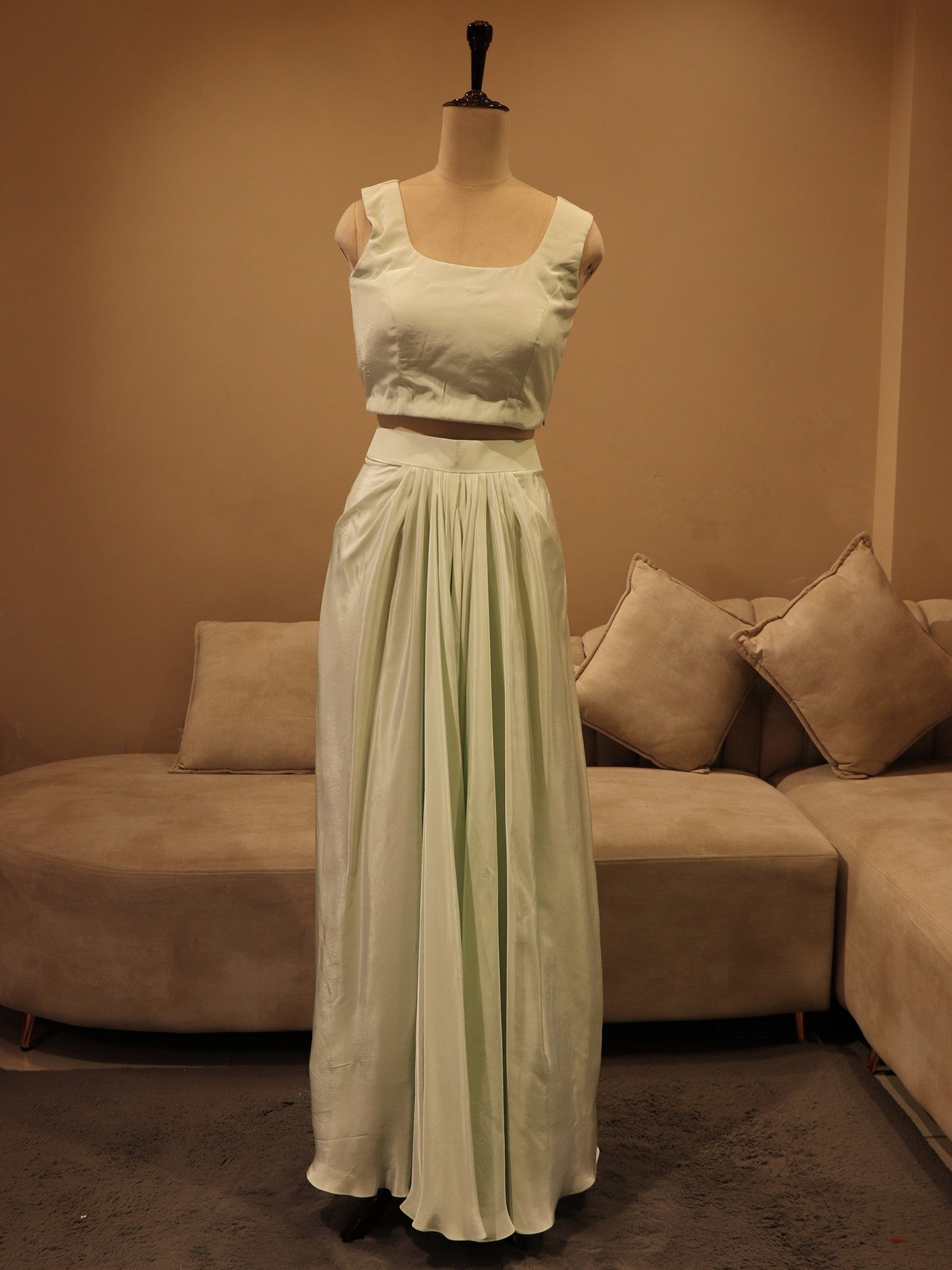 mint green shaded crop top cape skirt set