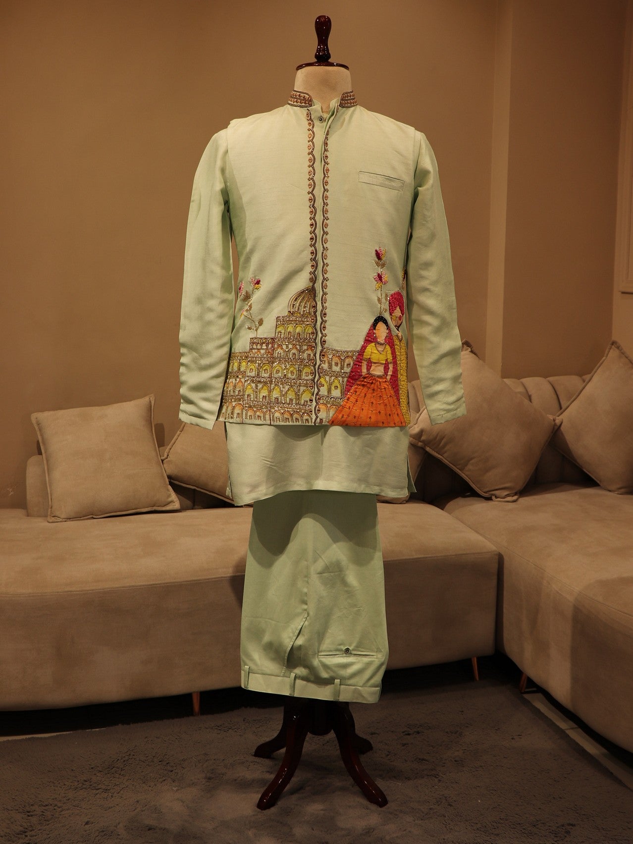 Mint green hand painted mens wear