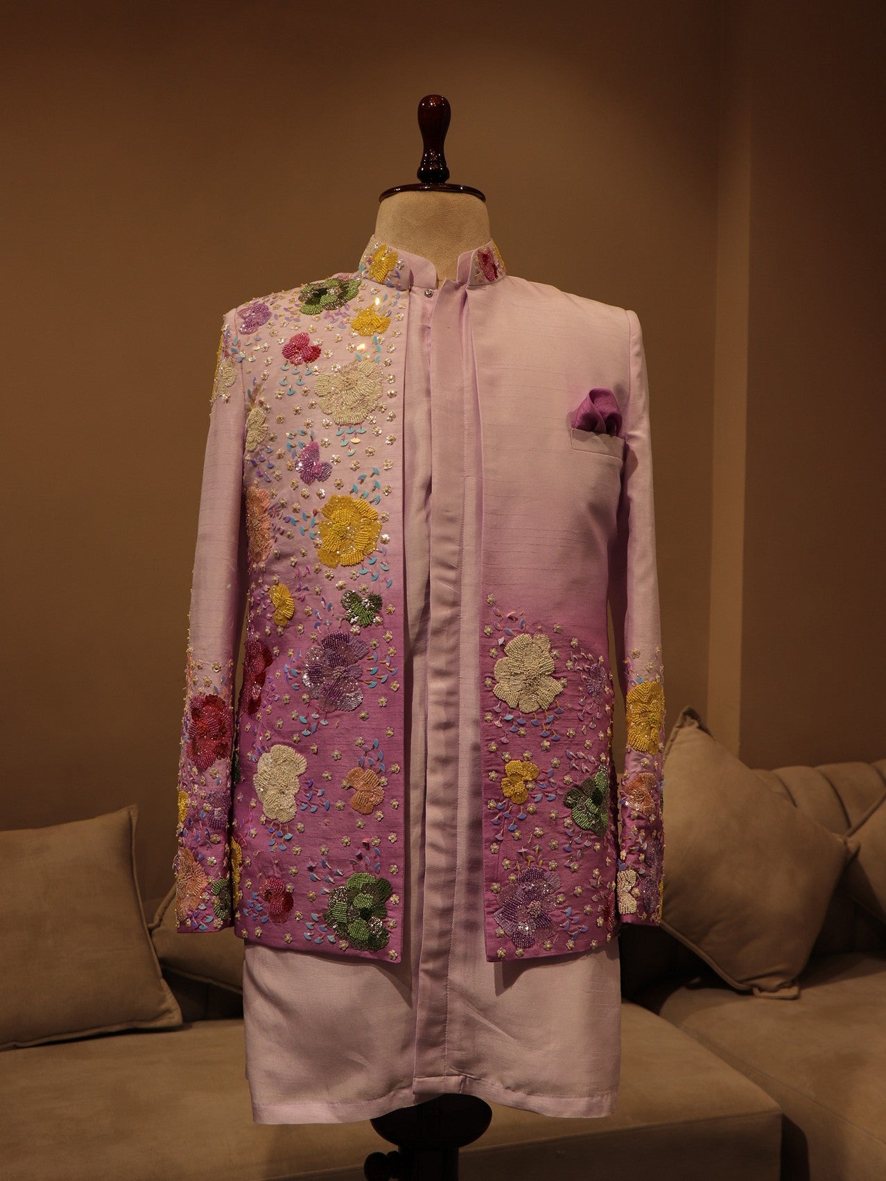 Lavander shaded mens indo western wear