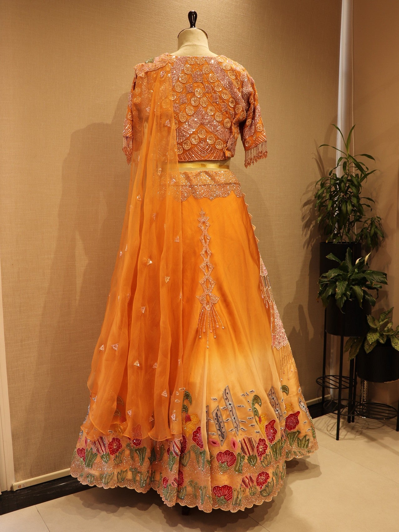 orange shaded embroidered lehenga set