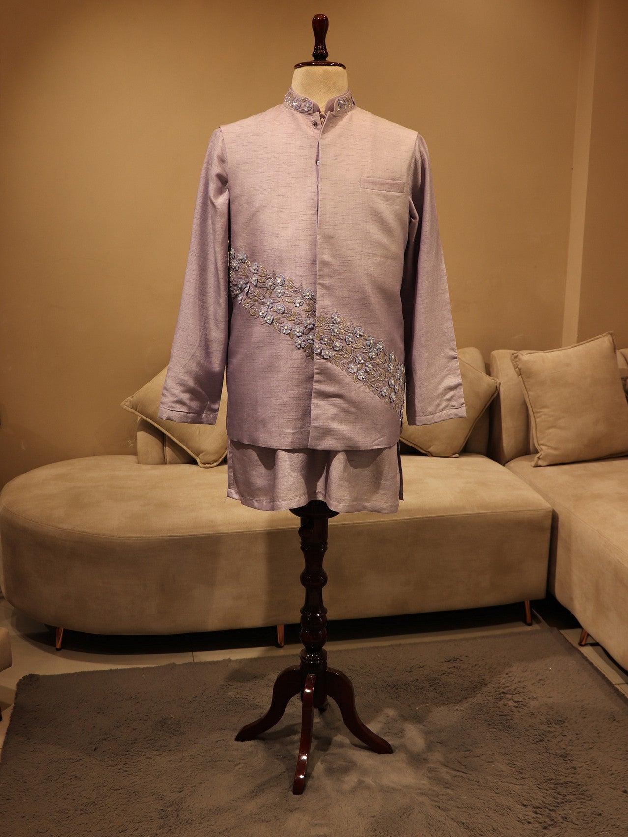 ice blue mens bandi with kurta pants