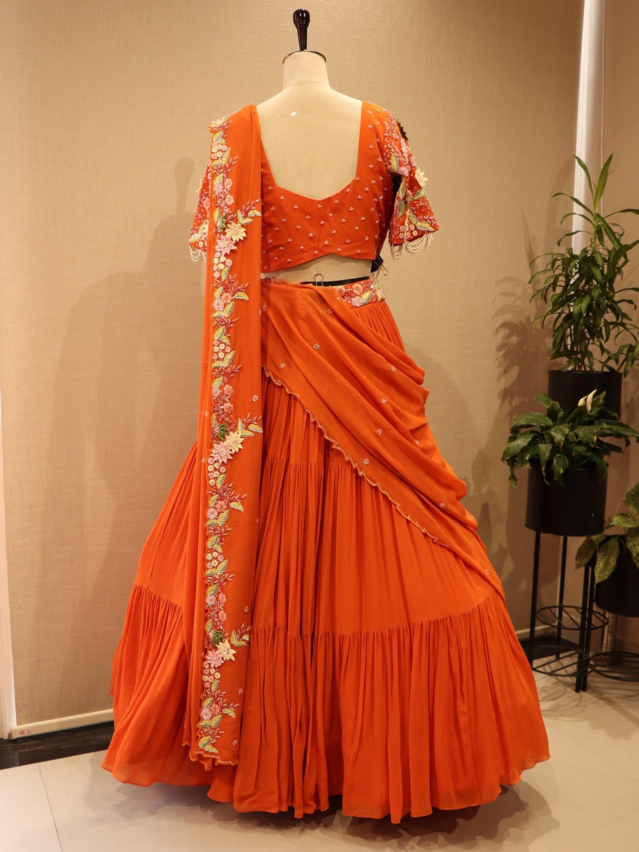 orange floral lehenga set