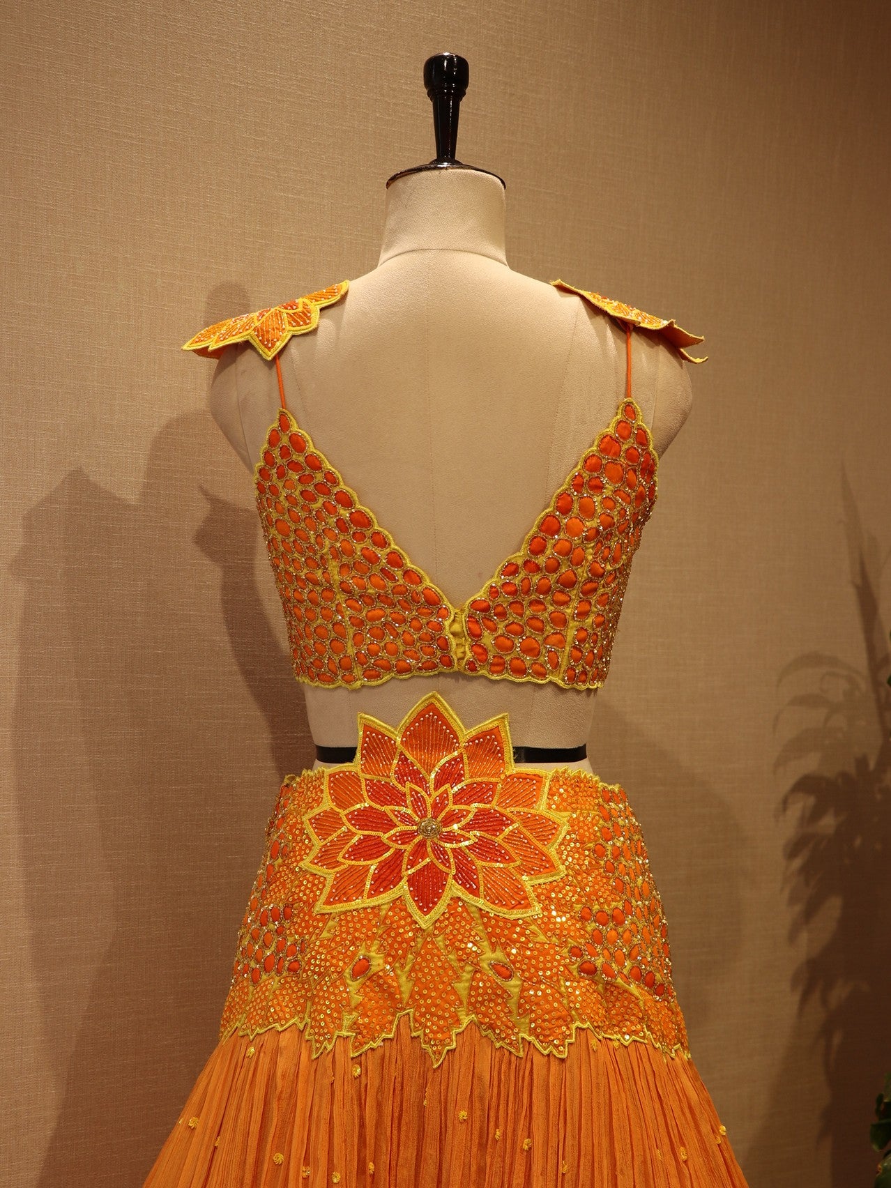 orange crop top with skirt