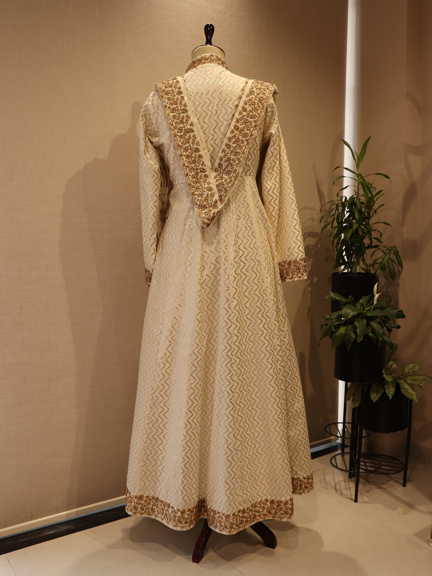 Off white Chanderi gown with drape dupatta