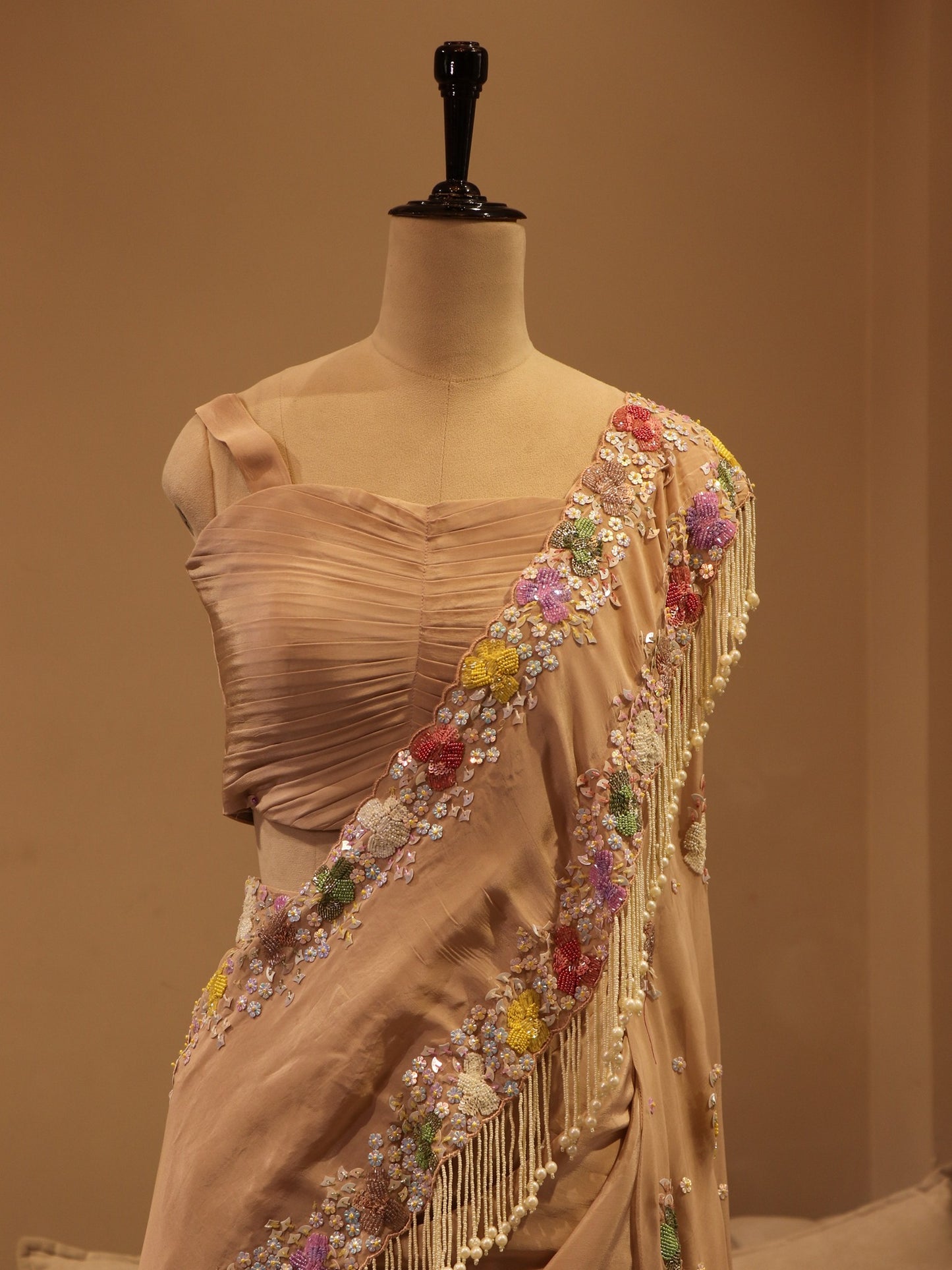 Beige brown shaded crop top plazo dupatta