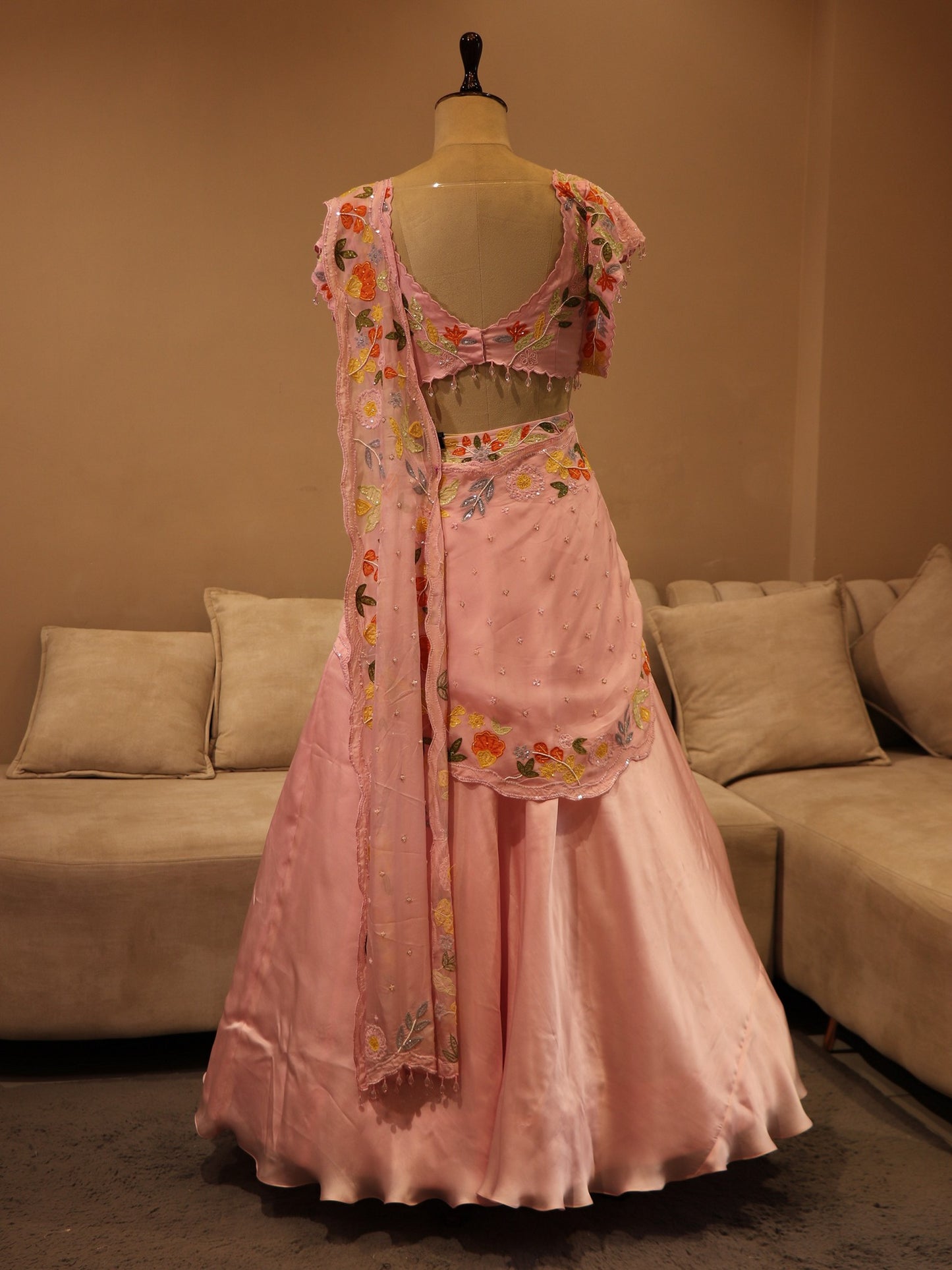 Pink applique lehenga set