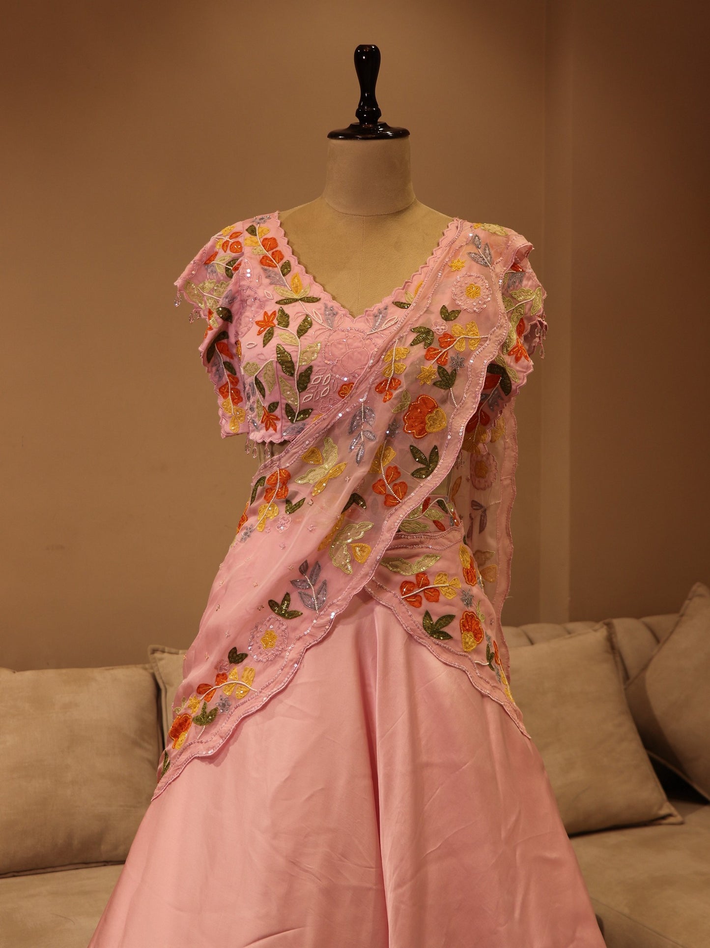 Pink applique lehenga set