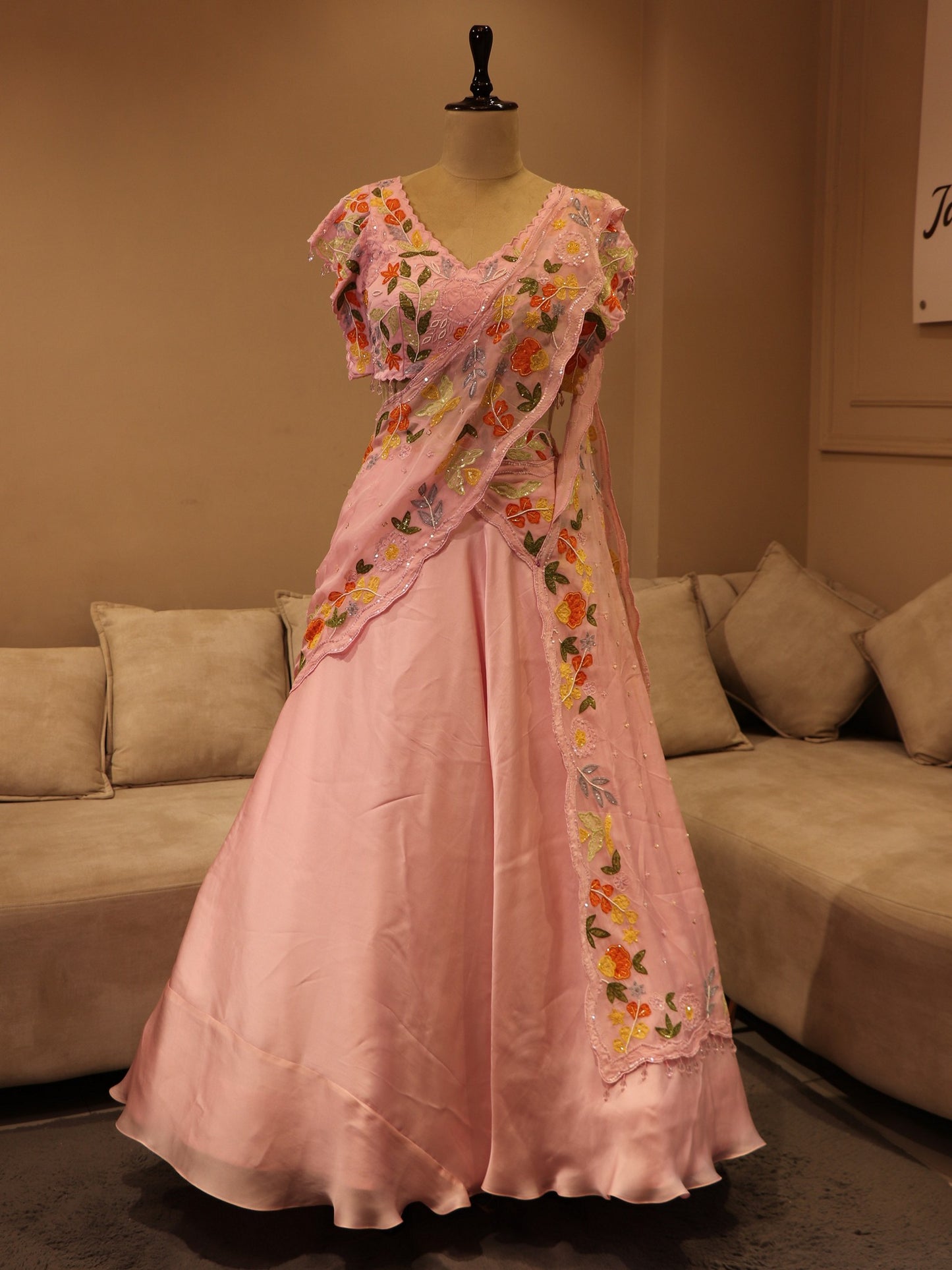 Pink applique lehenga set