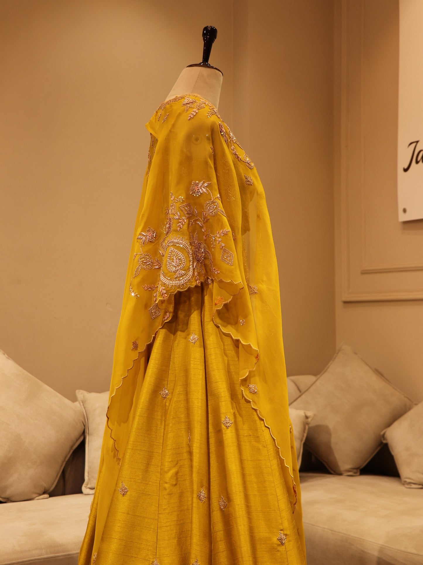 Mustard yellow zardosi lehenga set