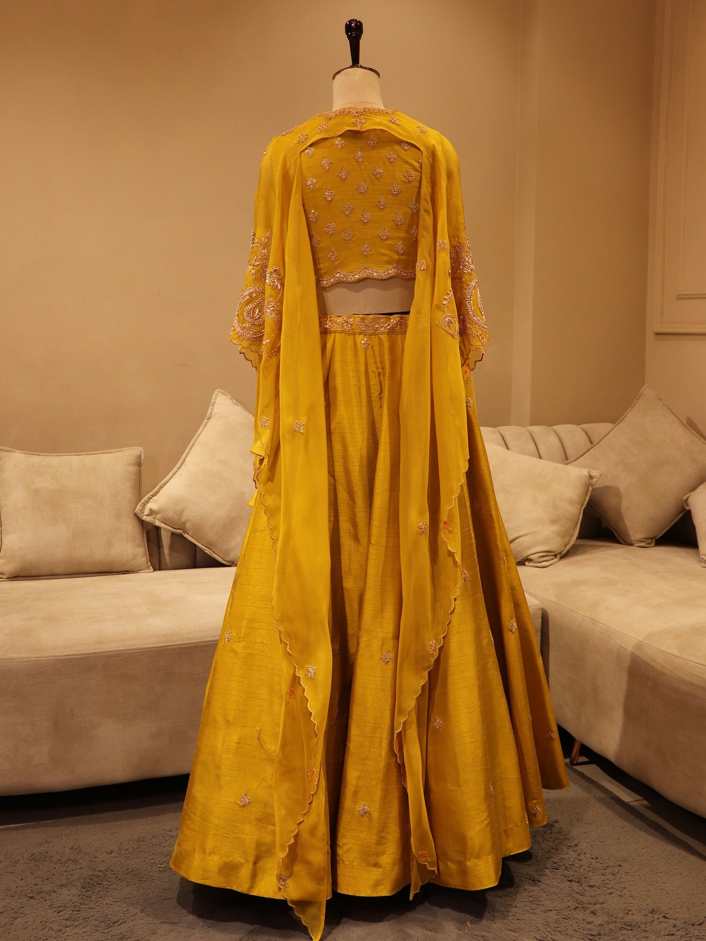 Mustard yellow zardosi lehenga set