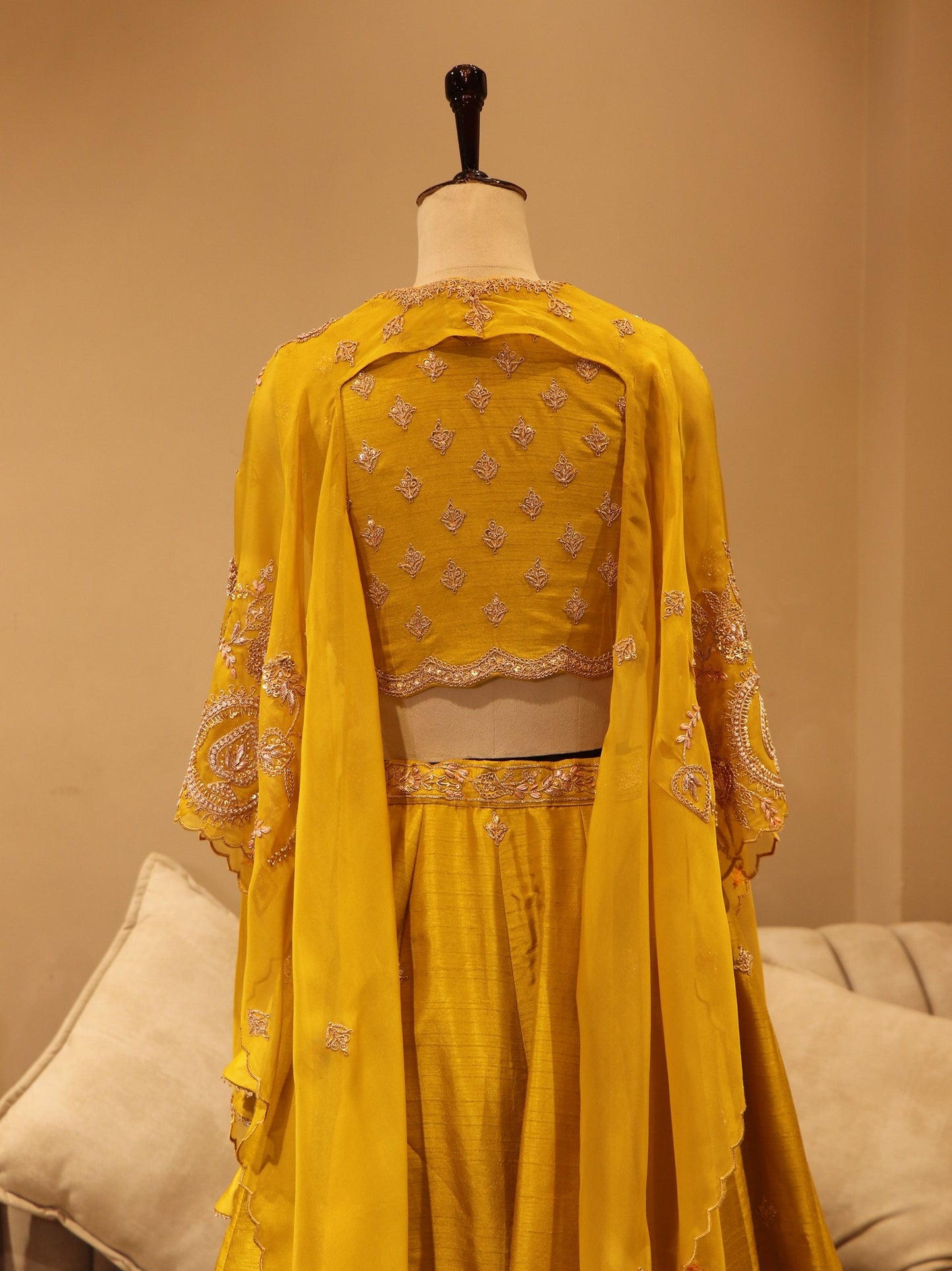 Mustard yellow zardosi lehenga set