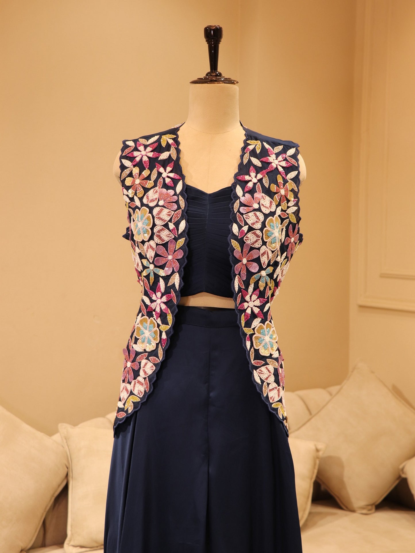 Navy blue crop plazo with shrug