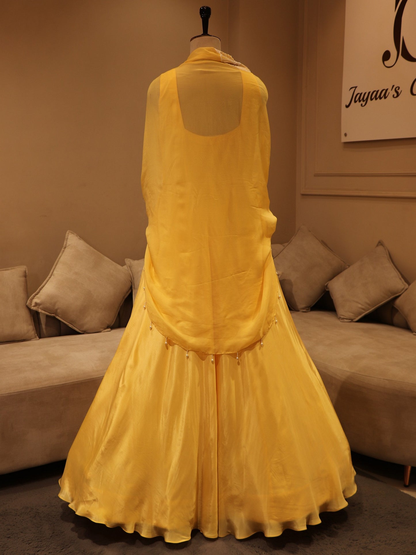 Lemon yellow drape gown
