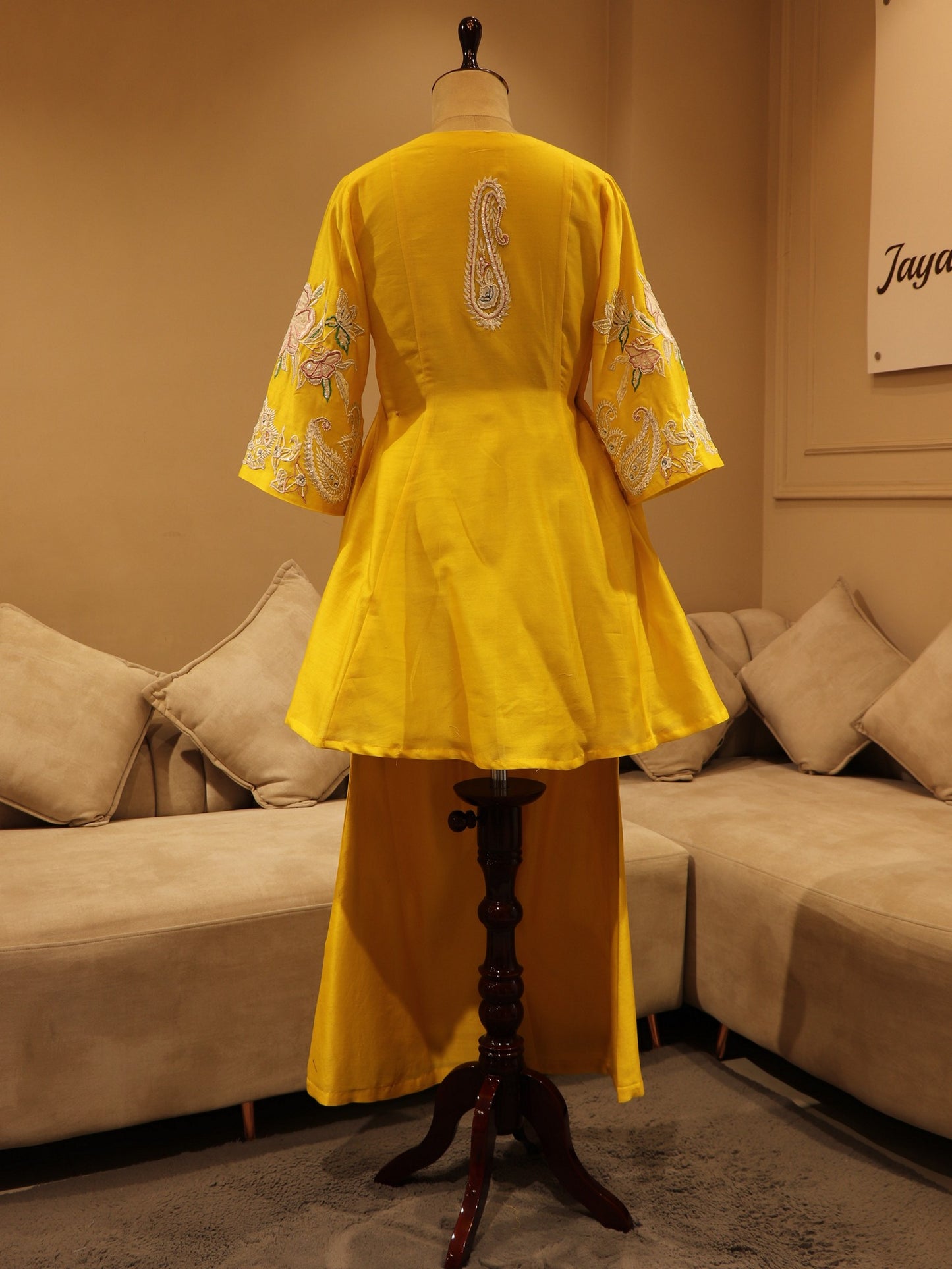 Lemon yellow peplum kurta with plazo