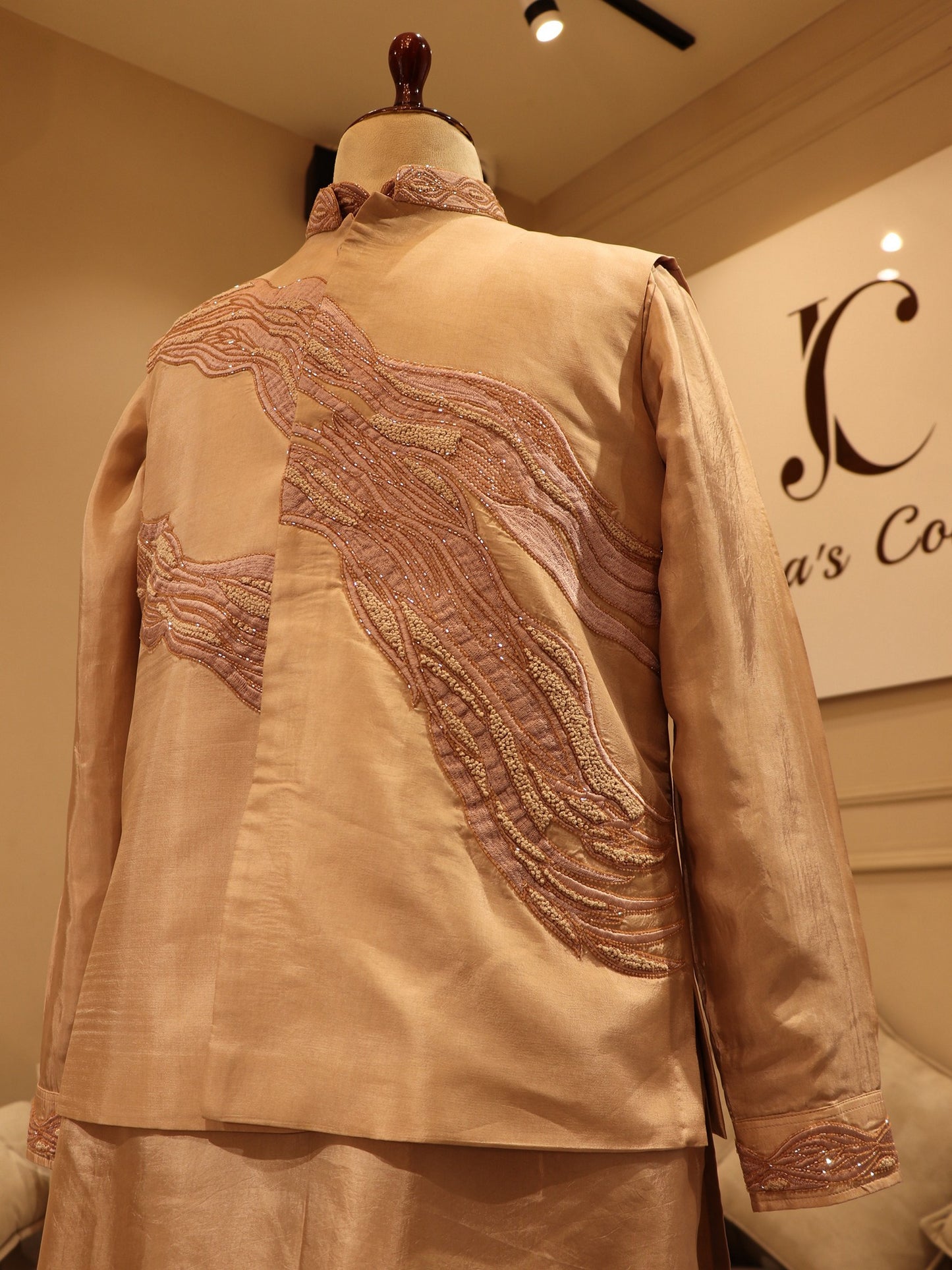 Beige mens Bandi with kurta pants