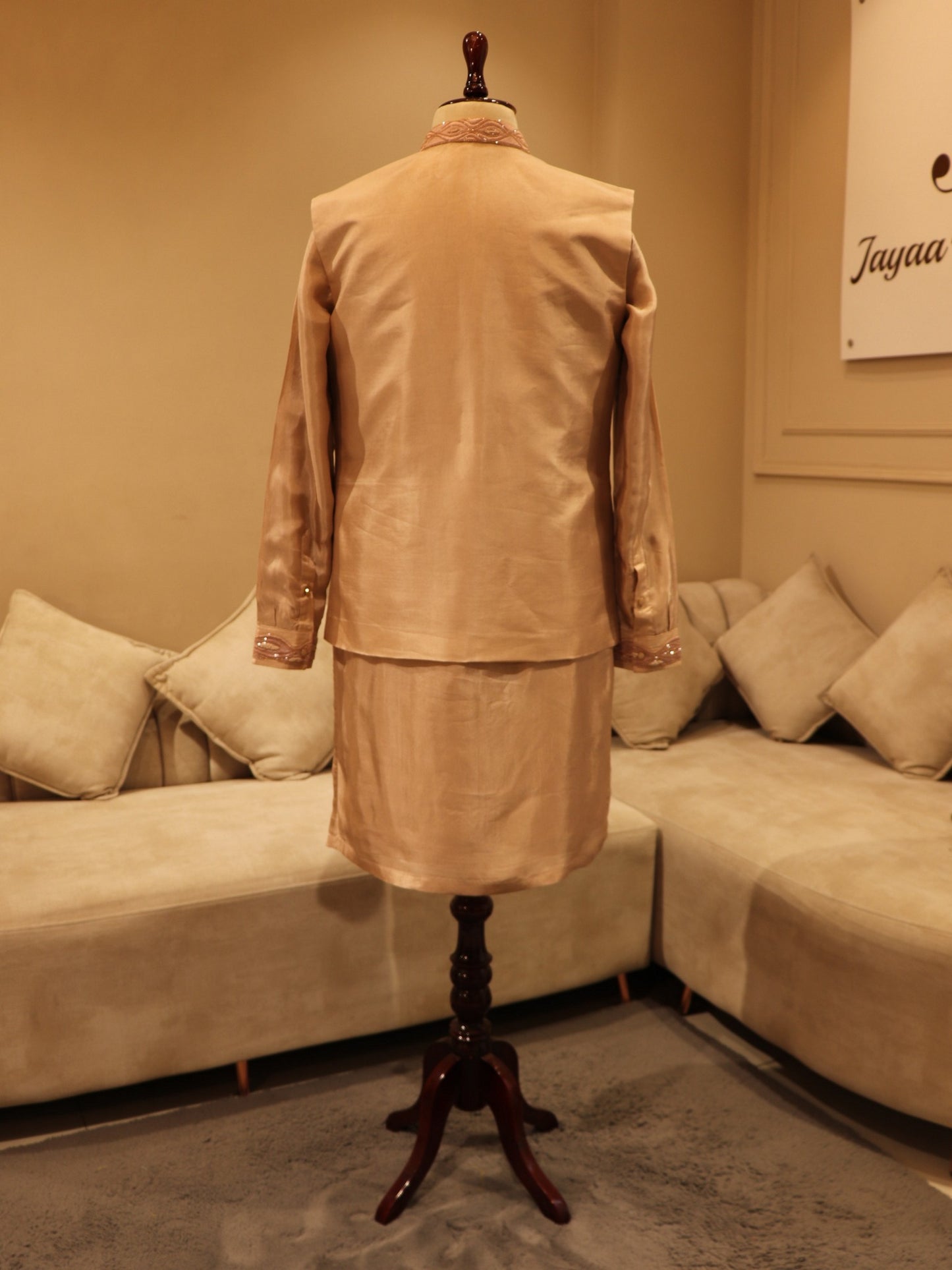 Beige mens Bandi with kurta pants