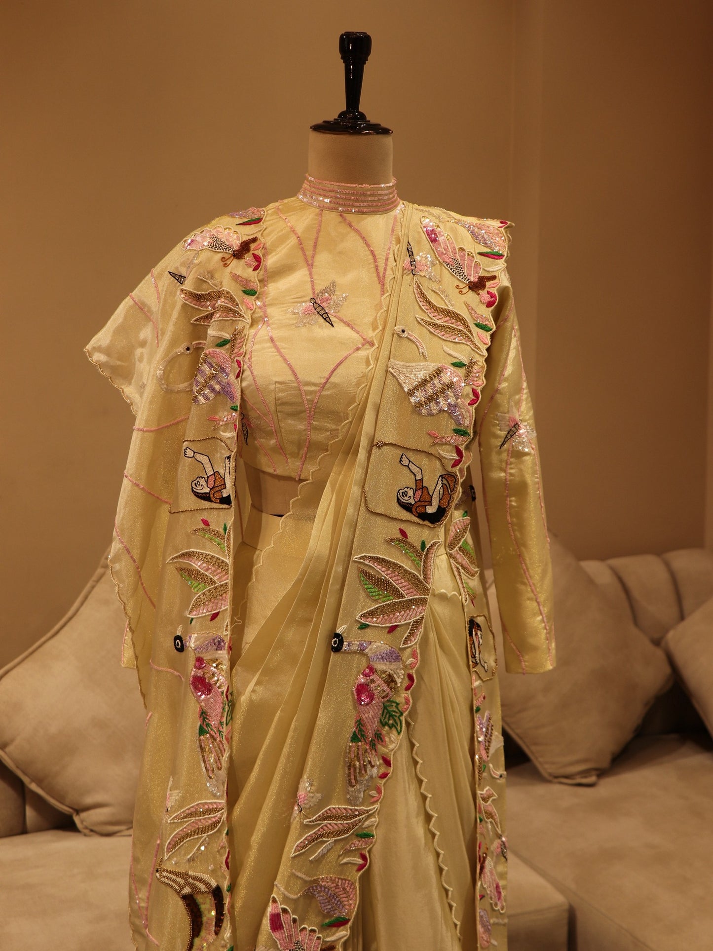 mettalic gold drape saree with duaptta