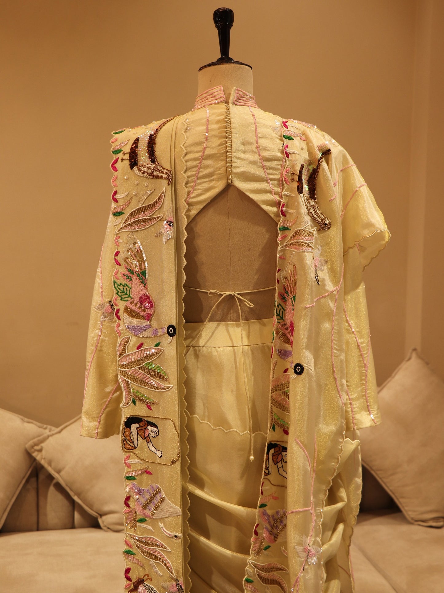 mettalic gold drape saree with duaptta