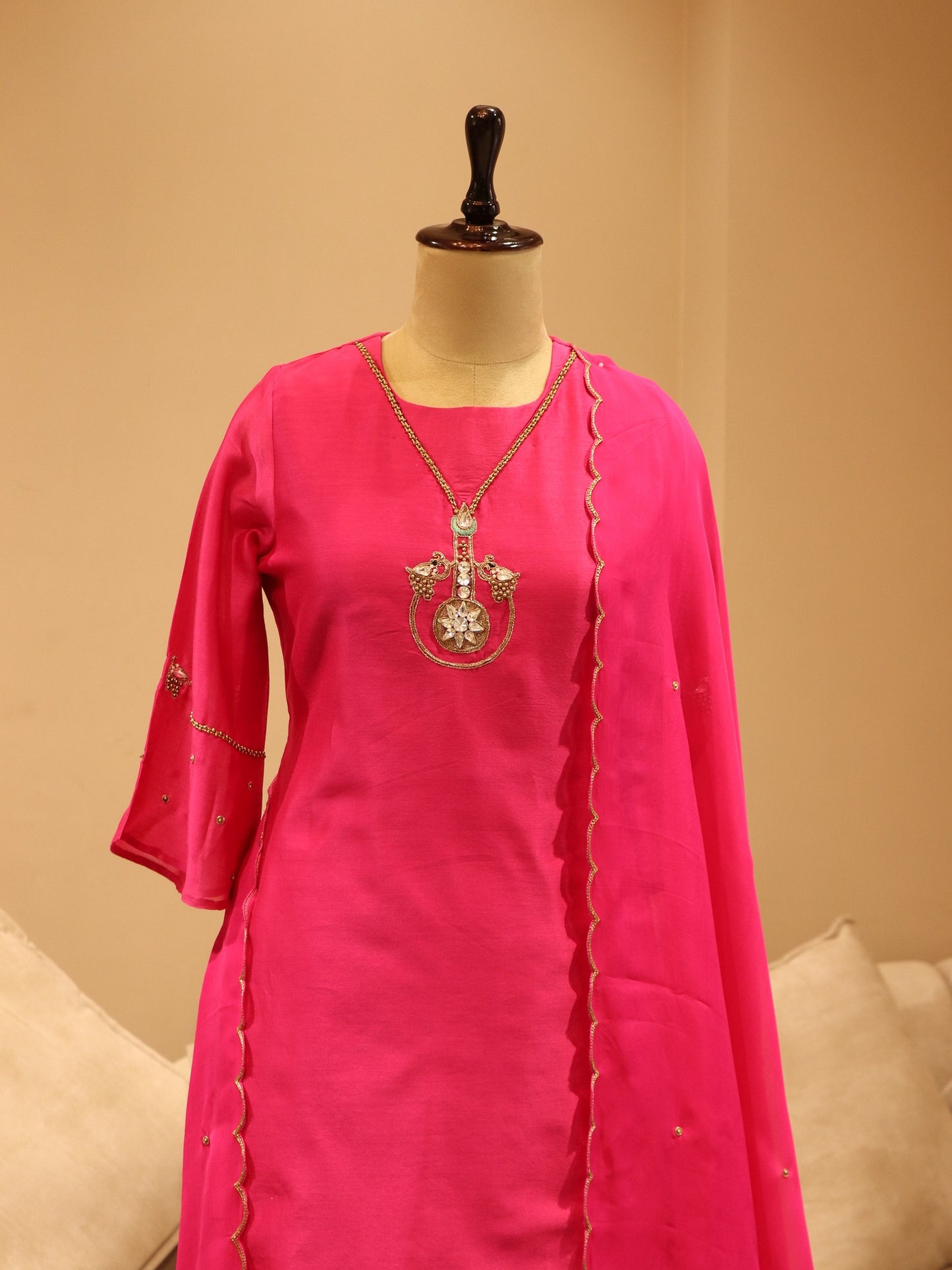 Hot pink kurta pants with dupatta