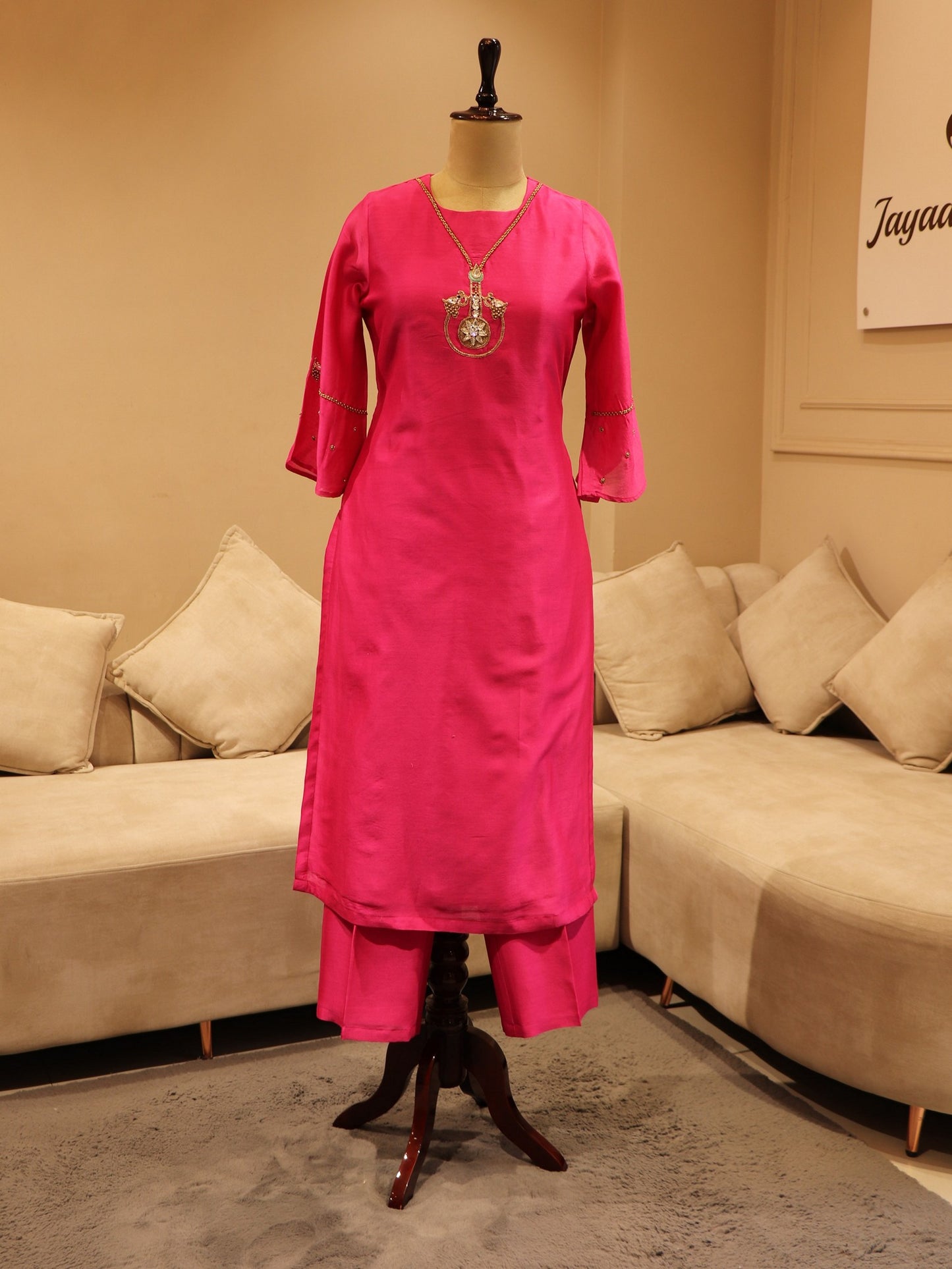 Hot pink kurta pants with dupatta