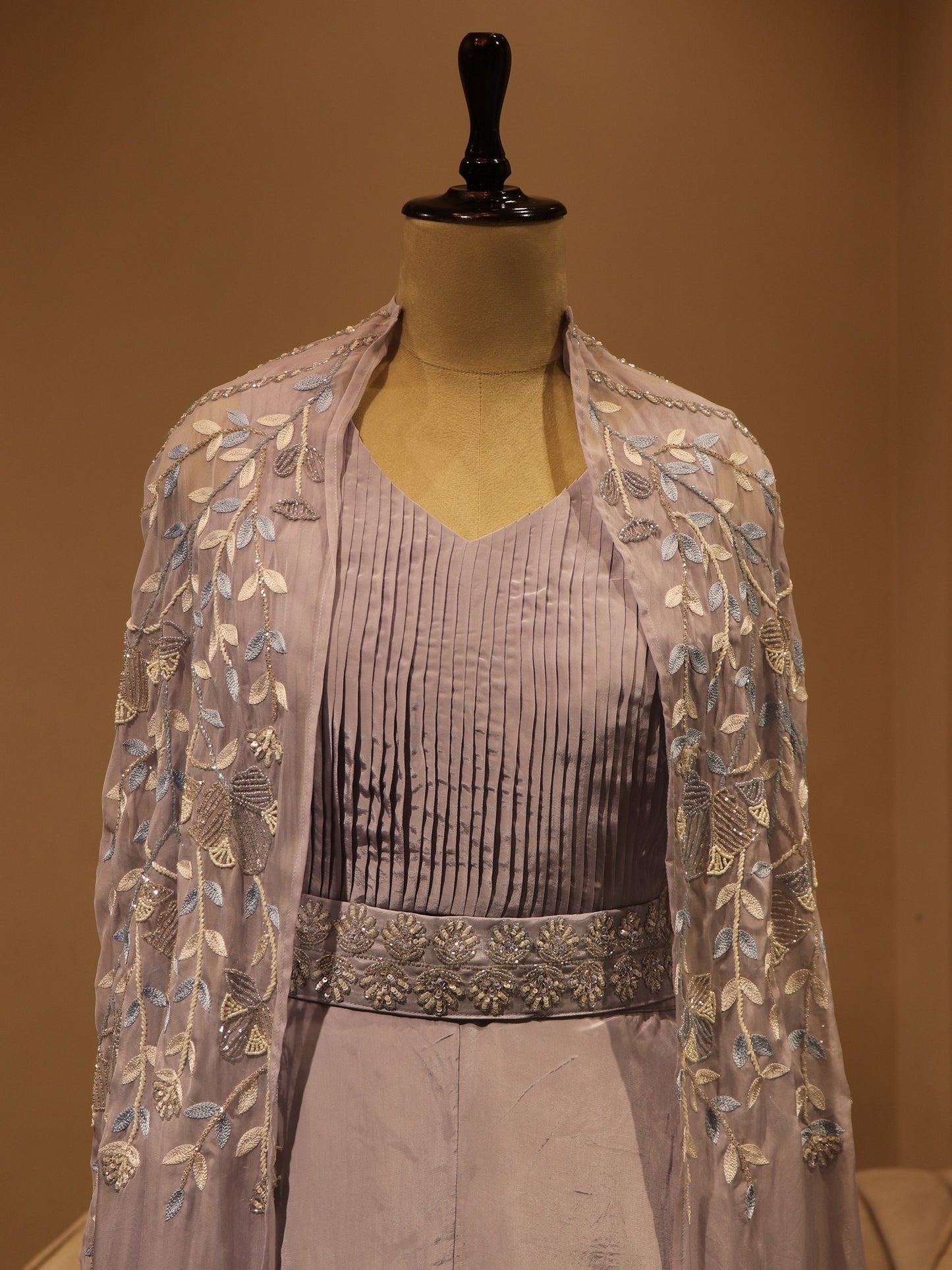 Ice blue crop top cape with skirt