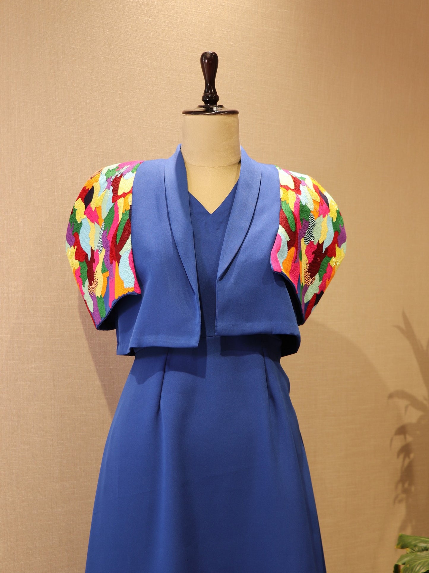 Royal blue gown with cape