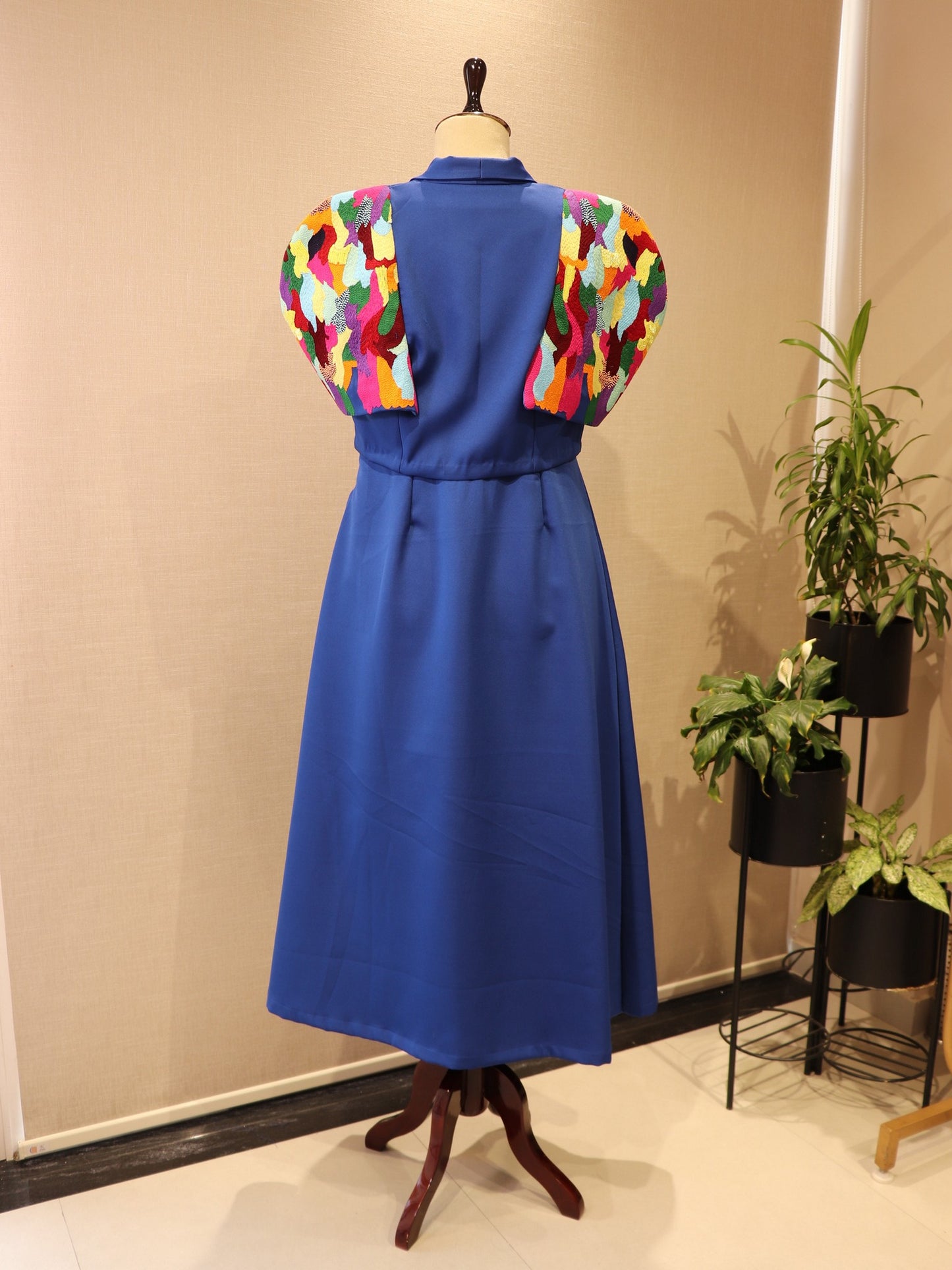 Royal blue gown with cape