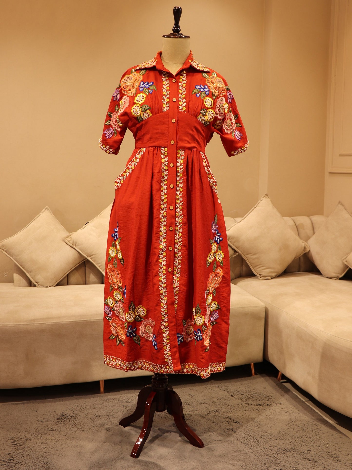 Hot red embroidered dress