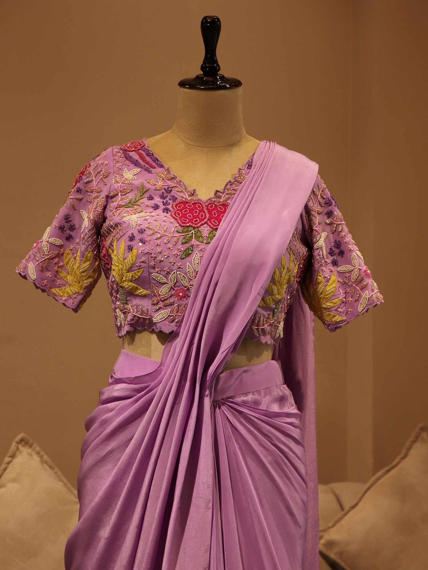 lavander drape saree