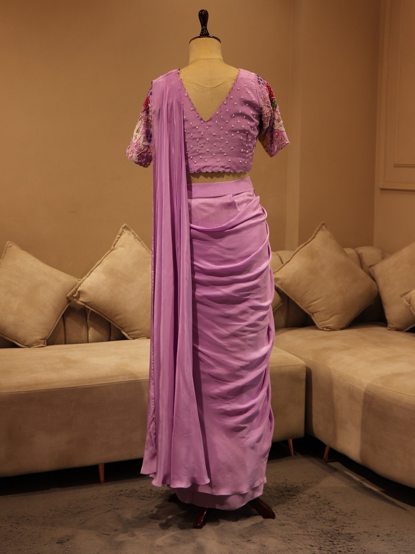lavander drape saree