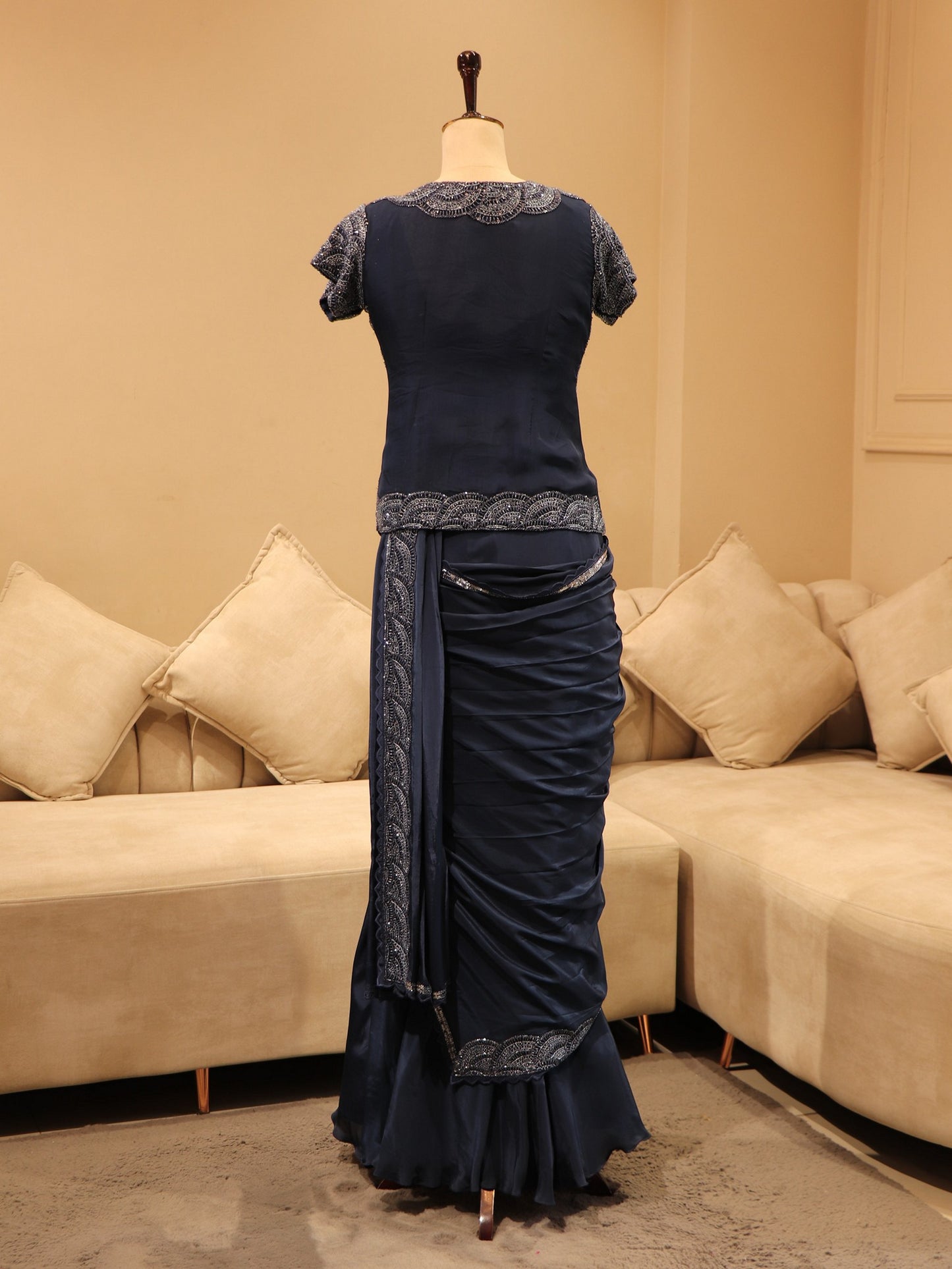Navy blue drape saree