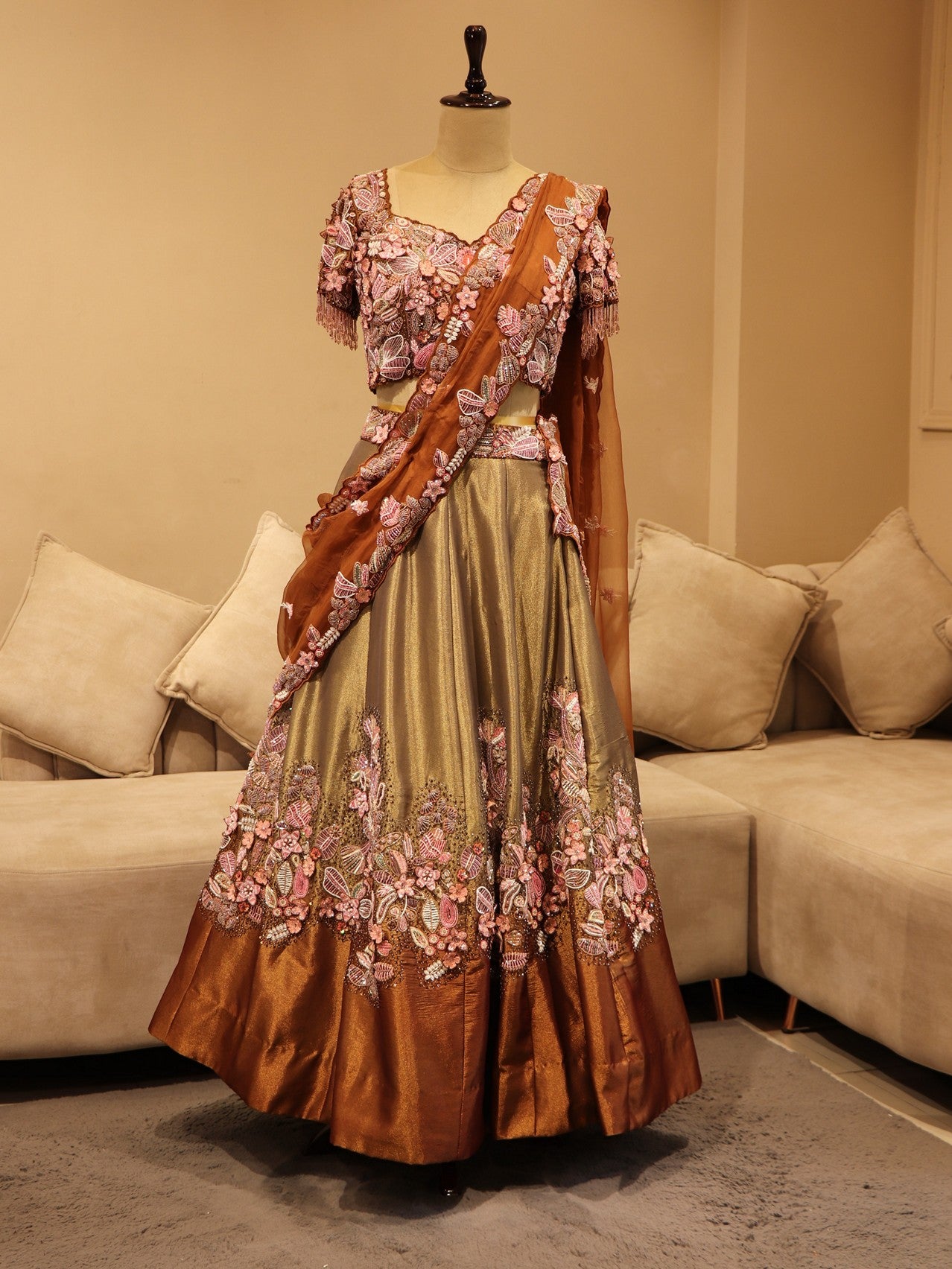 Brown beige shaded lehenga set
