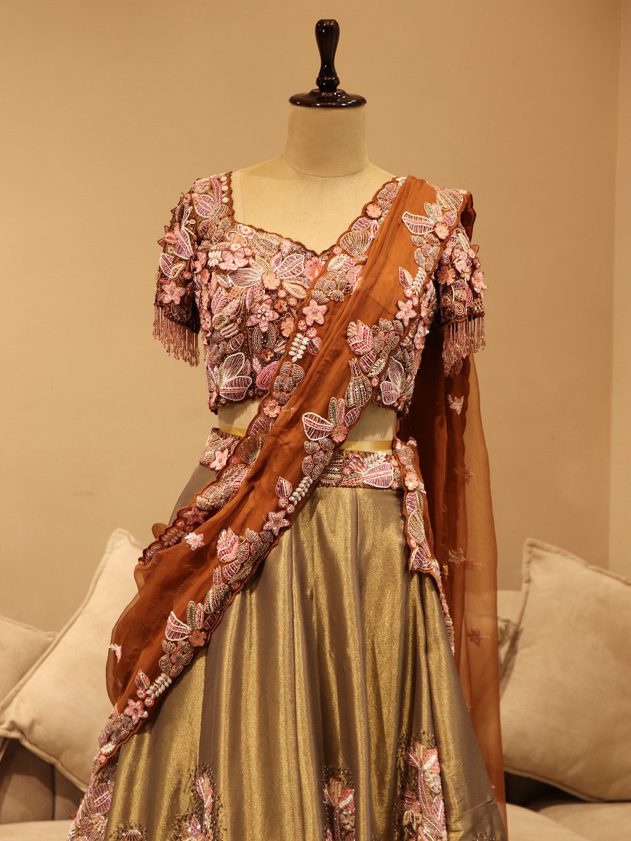 Brown beige shaded lehenga set