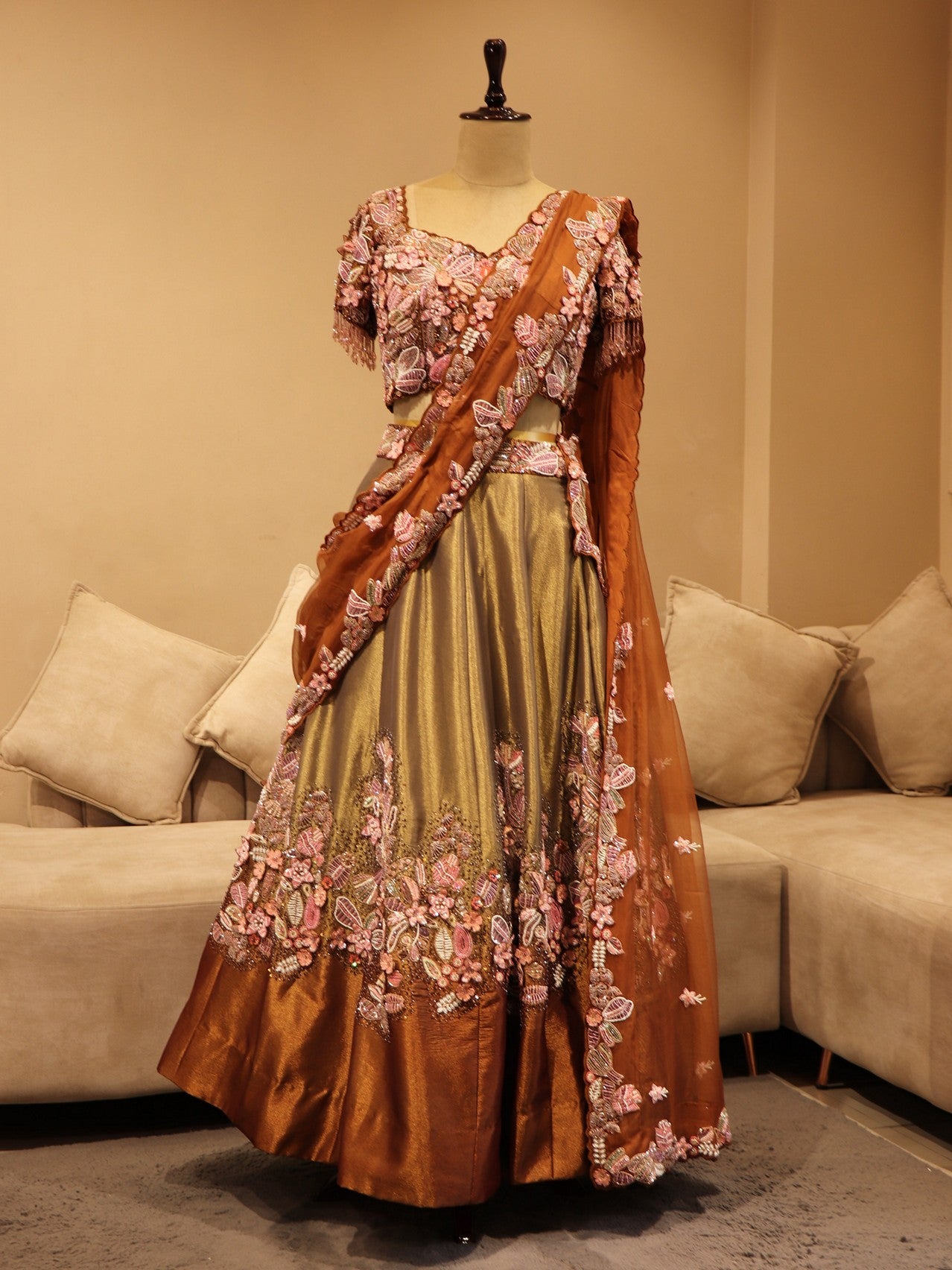 Brown beige shaded lehenga set