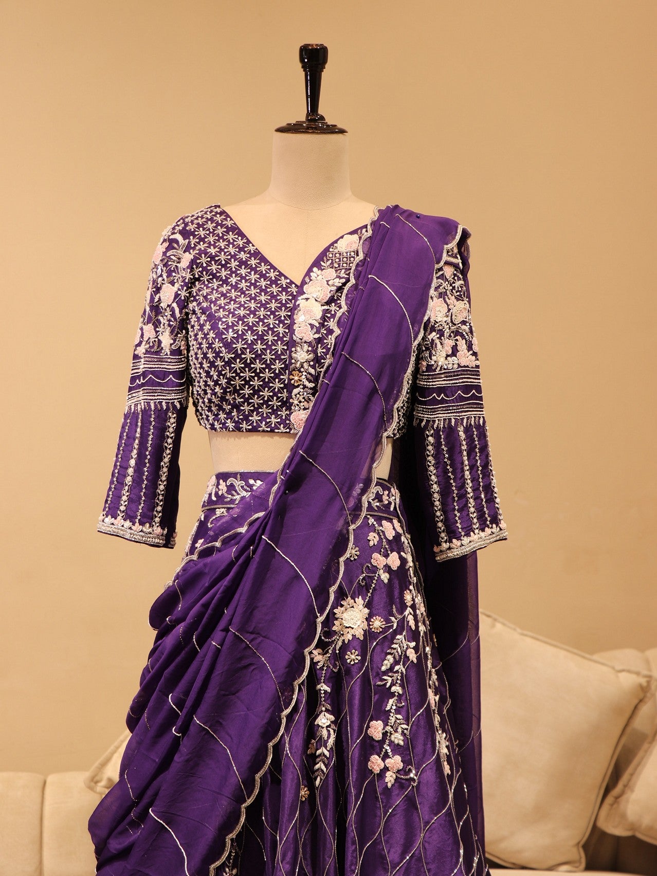 Purple drape lehenga set