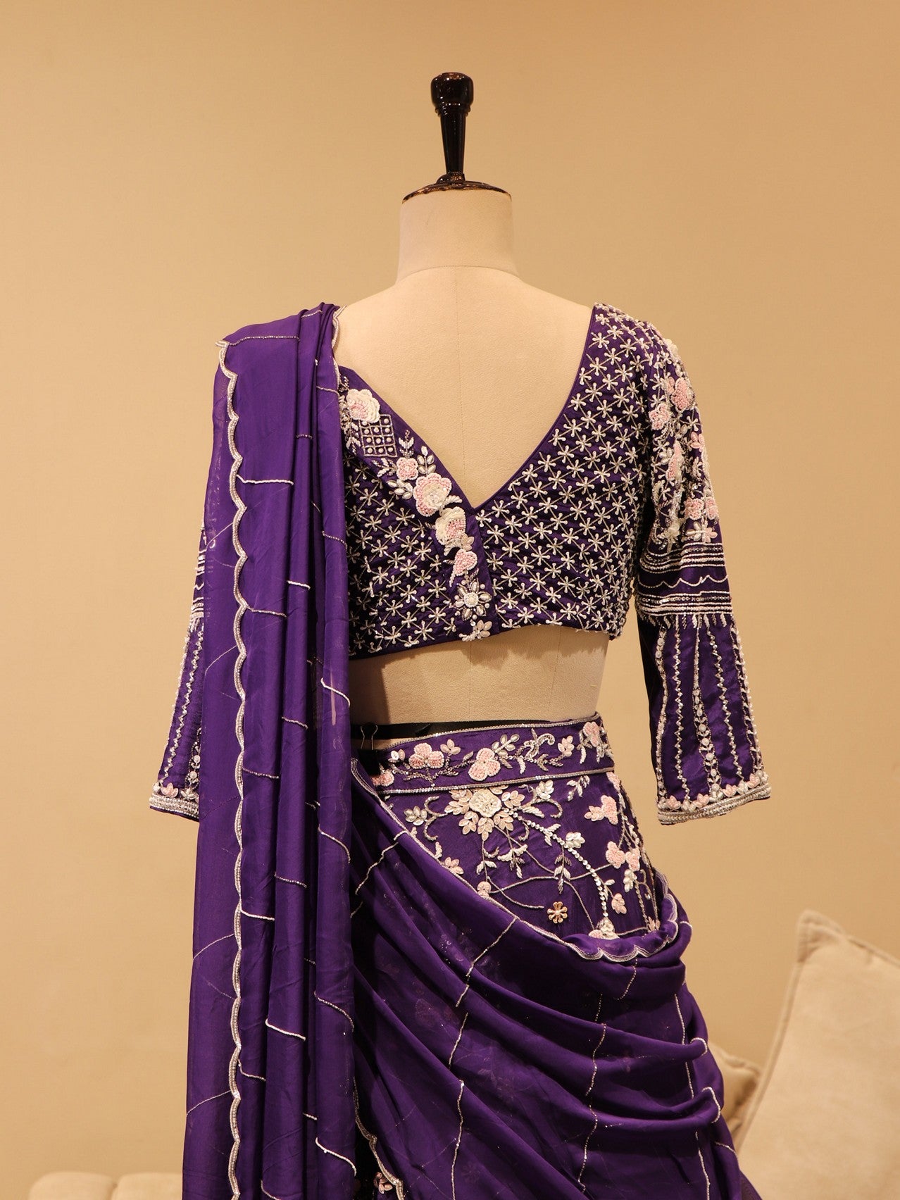 Purple drape lehenga set