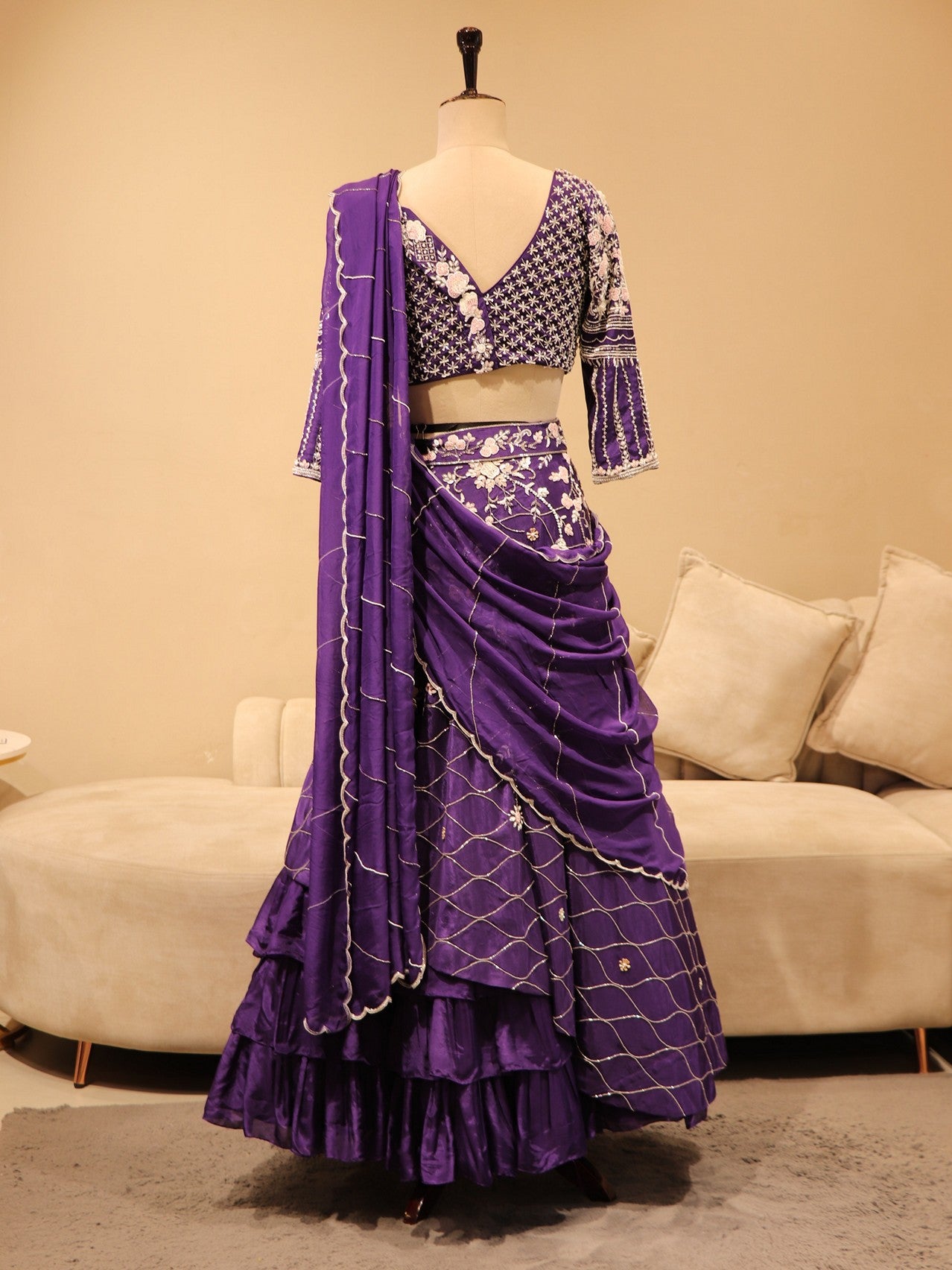 Purple drape lehenga set