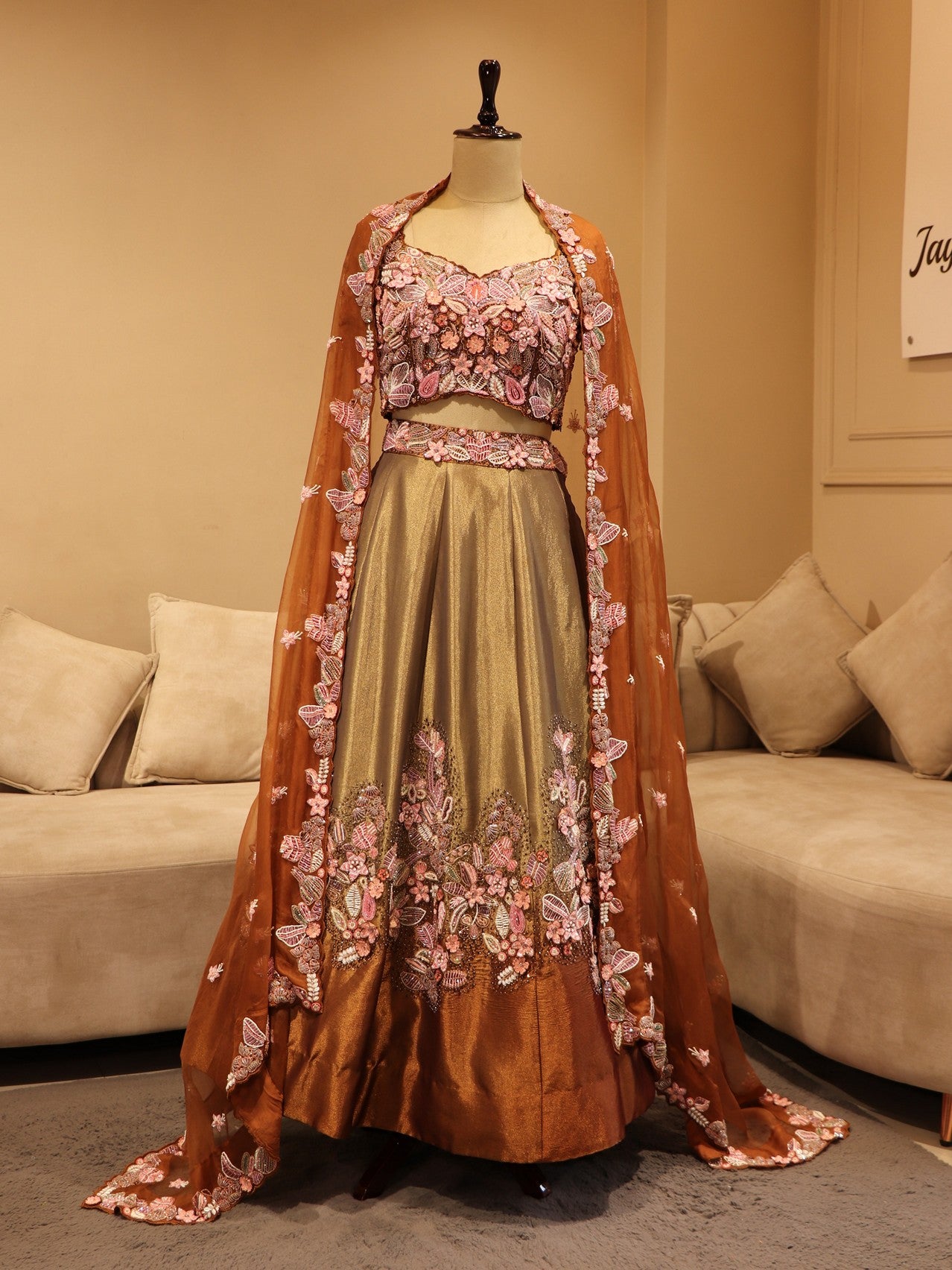 Brown beige shaded lehenga set