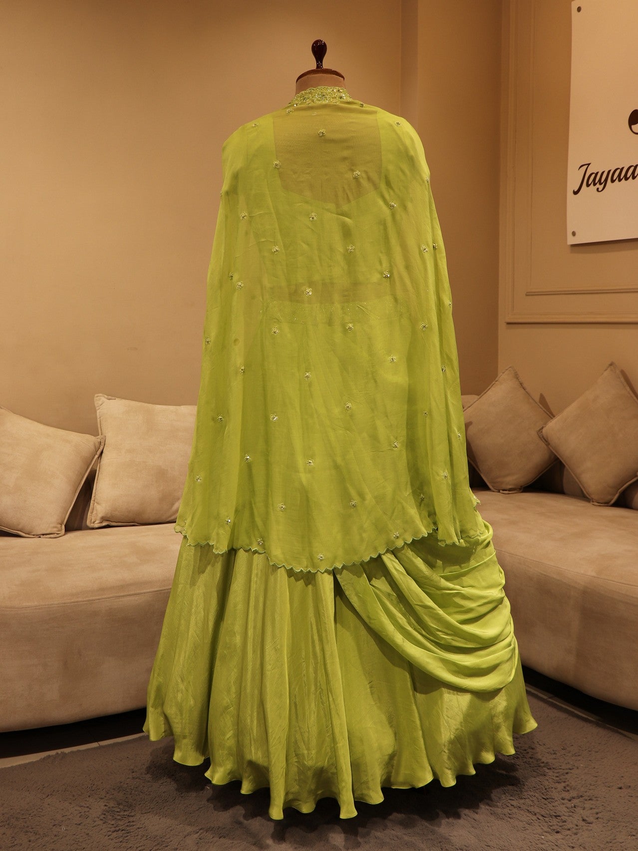 Parrot green cape with crop top skirt