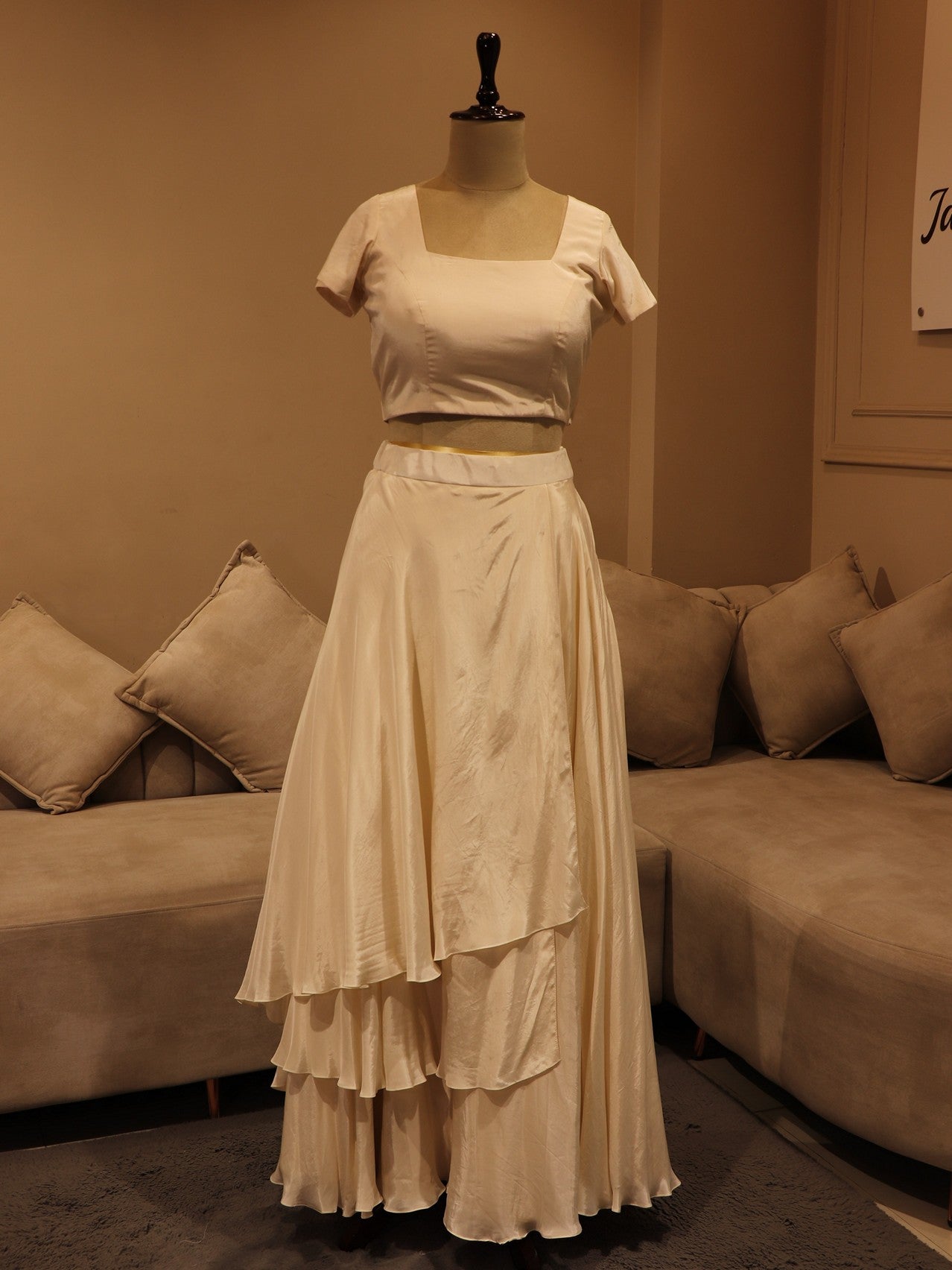 Purple white cape with crop top skirt