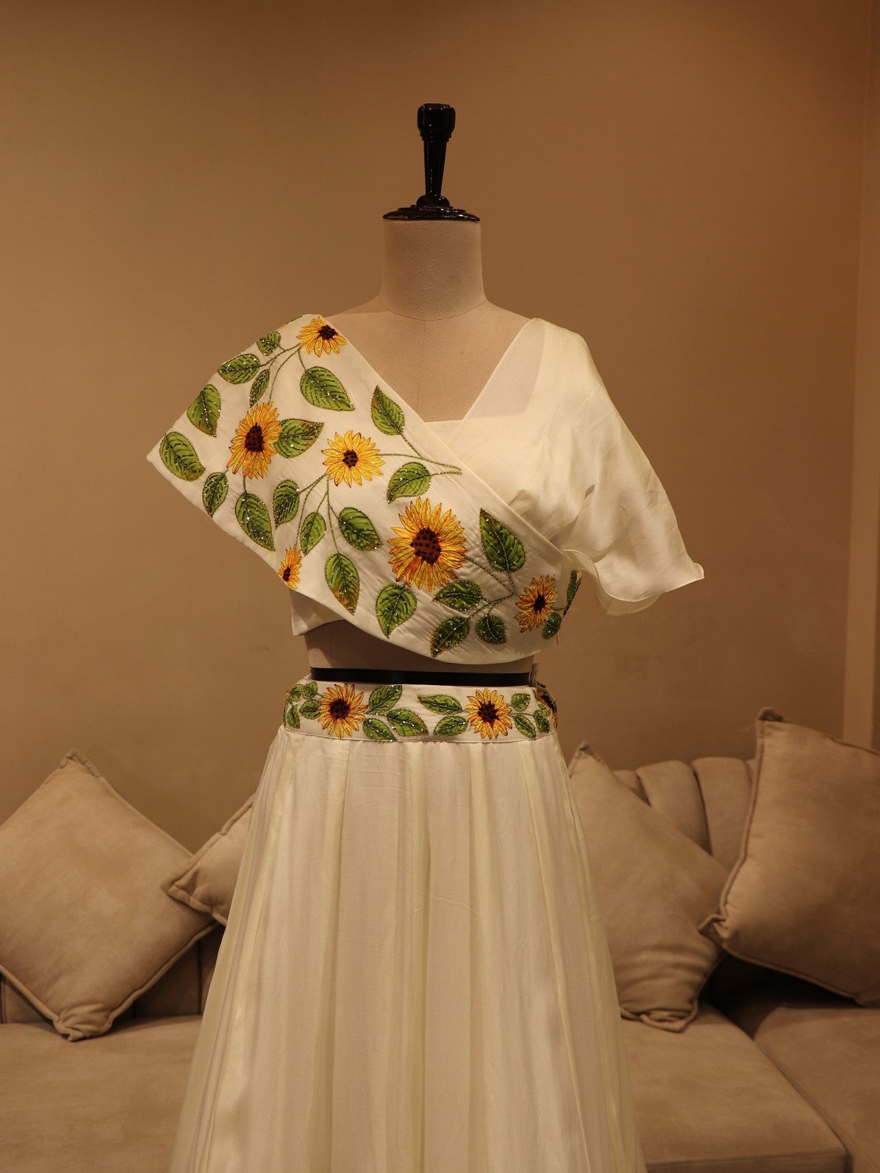 off white hand painted crop top with skirt
