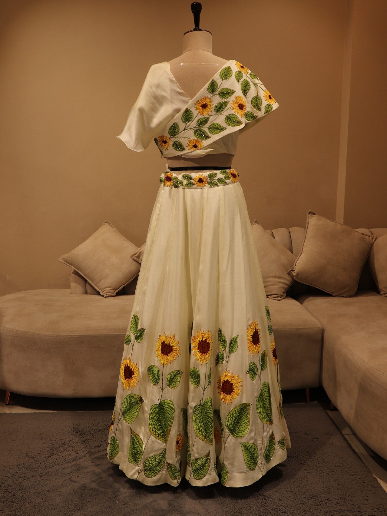 off white hand painted crop top with skirt