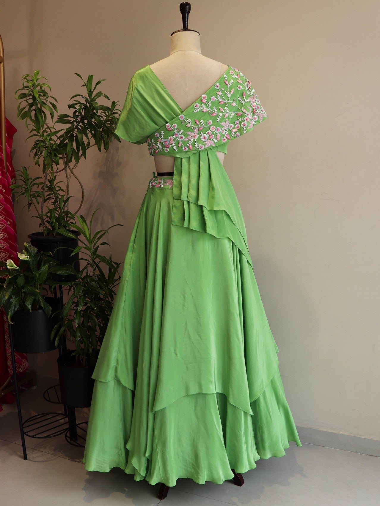 Apple green drape crop top with skirt