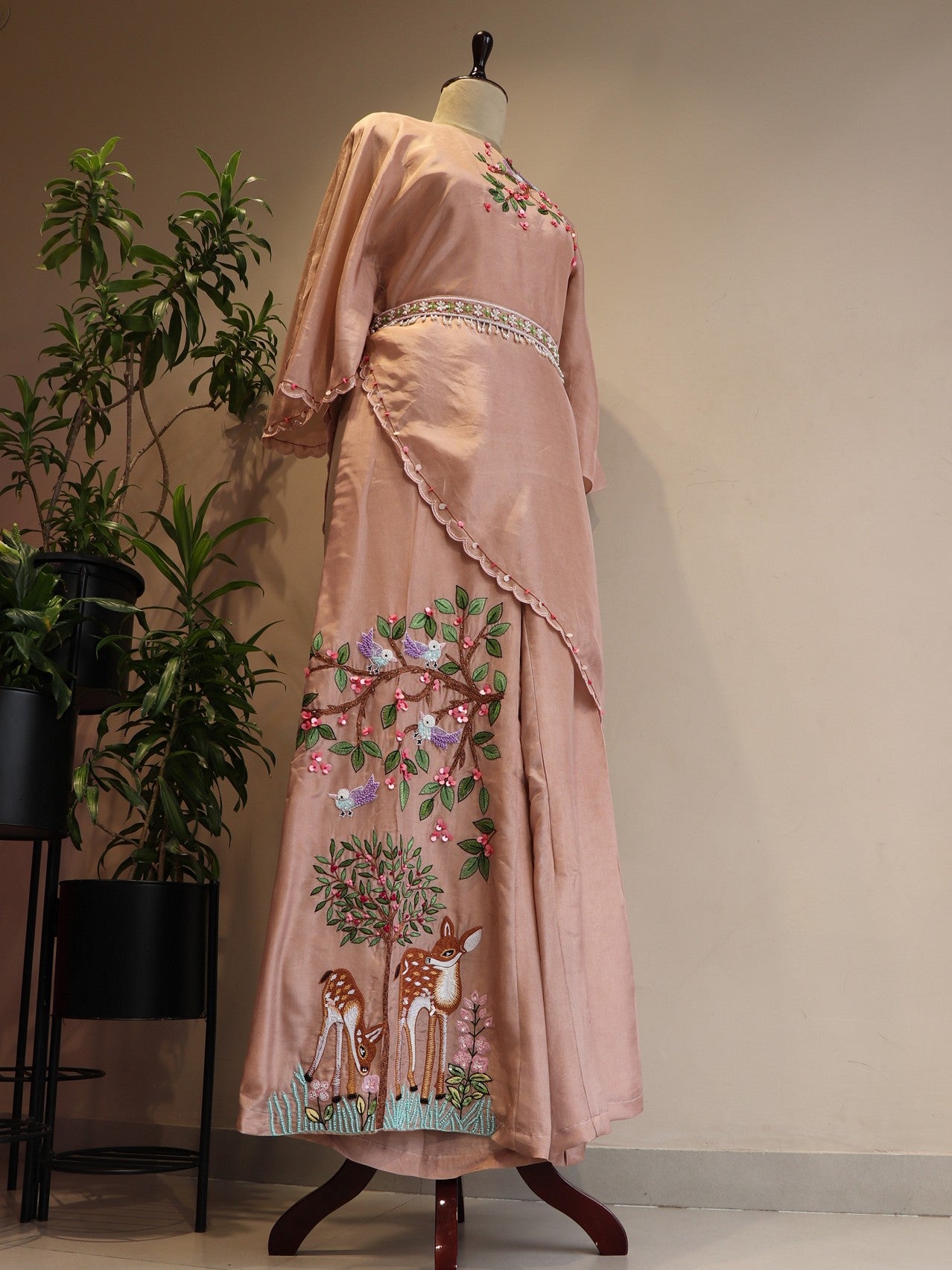 Beige Hand painted drape top with plazo