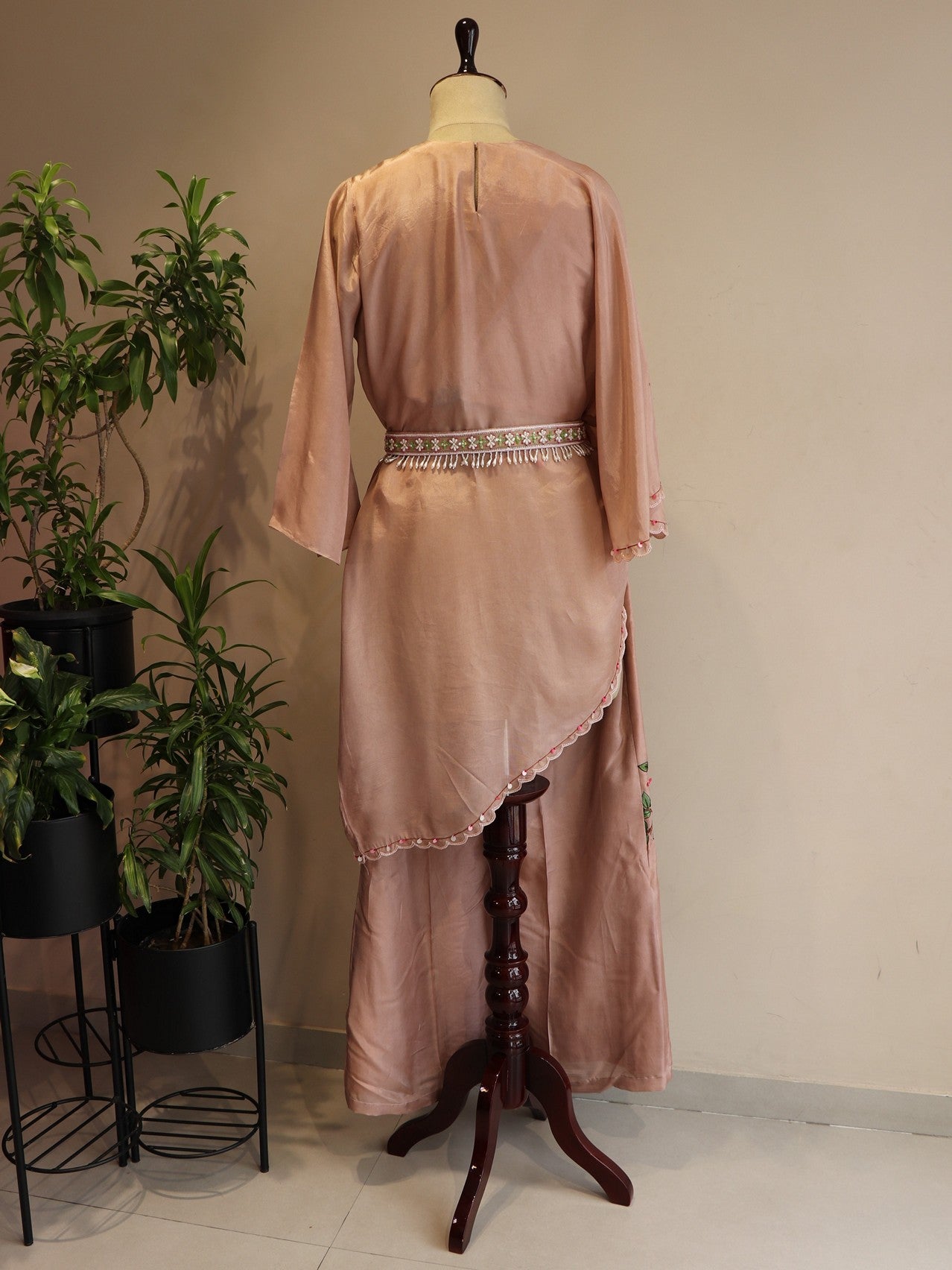 Beige Hand painted drape top with plazo