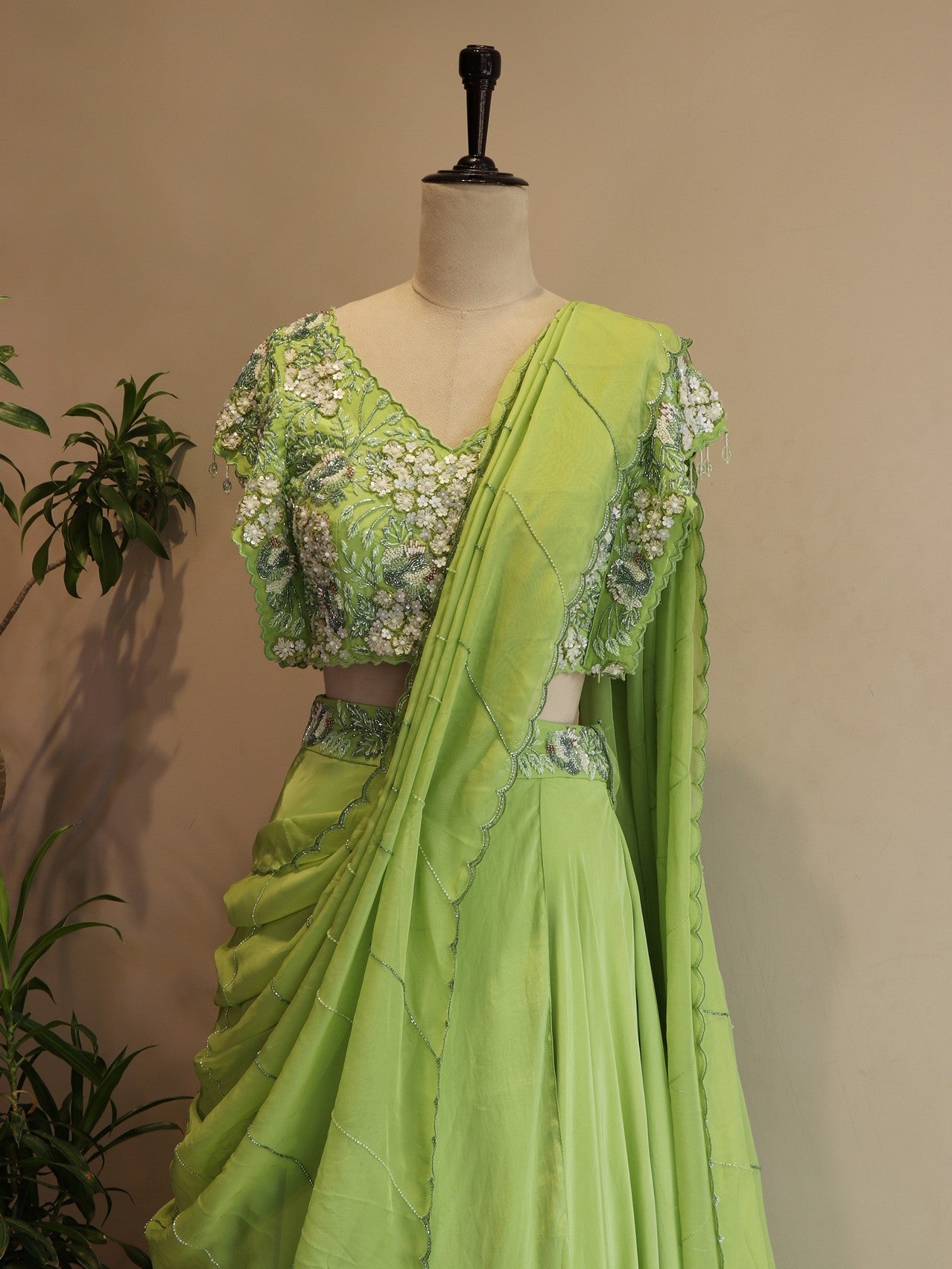 Parrot green lehenga set